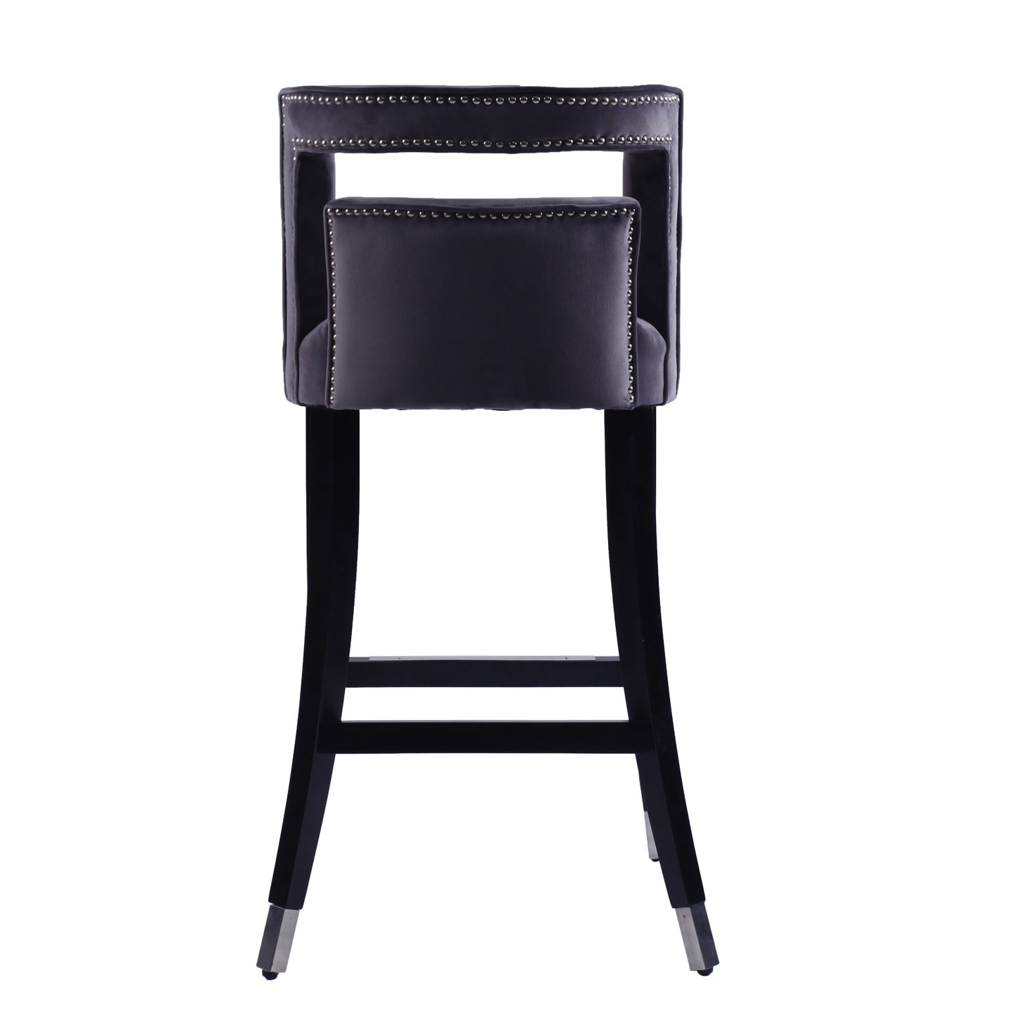 Set of 2 Suede Velvet Barstools with Nailheads - 30 Inch Height Dining Room Chairs