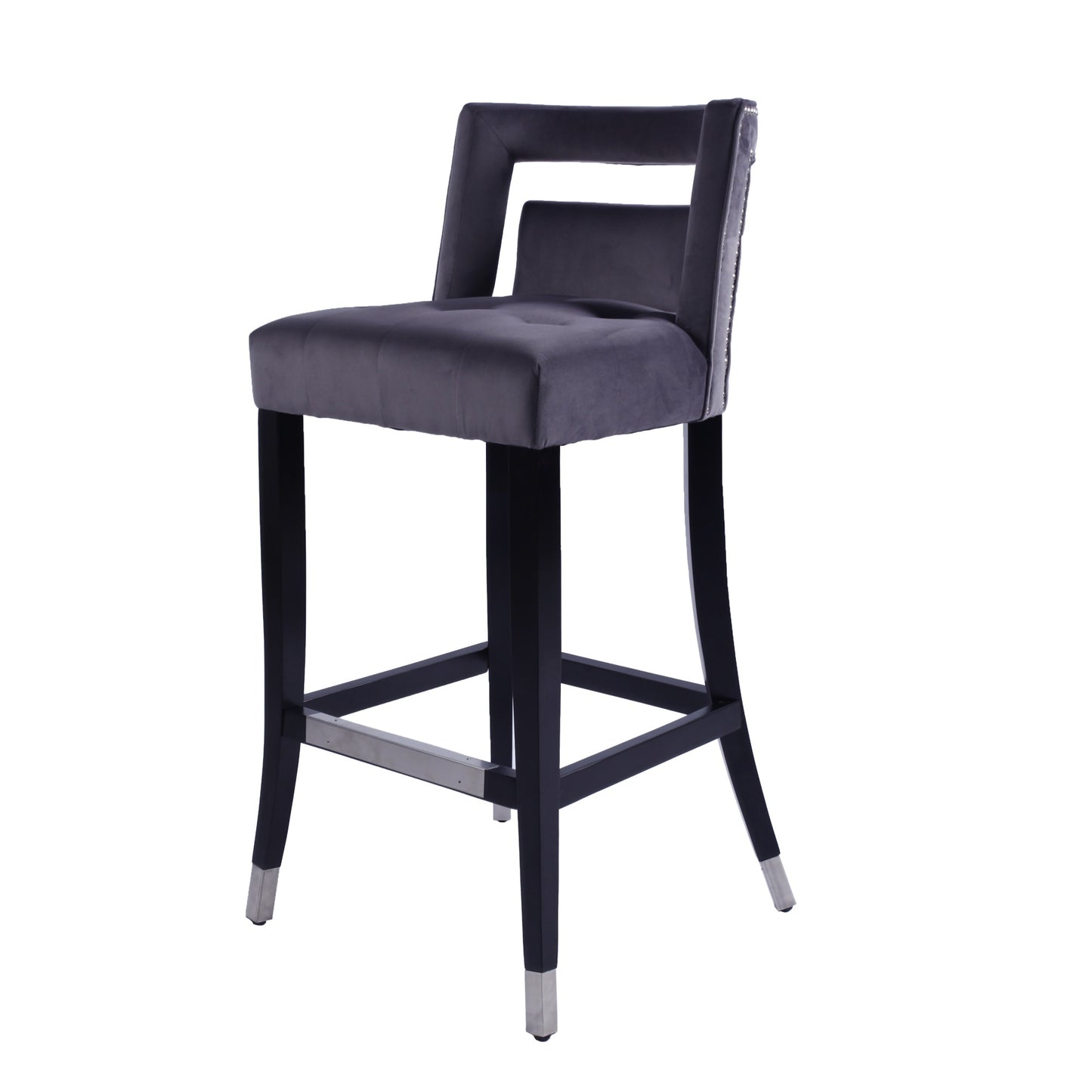 Set of 2 Suede Velvet Barstools with Nailheads - 30 Inch Height Dining Room Chairs