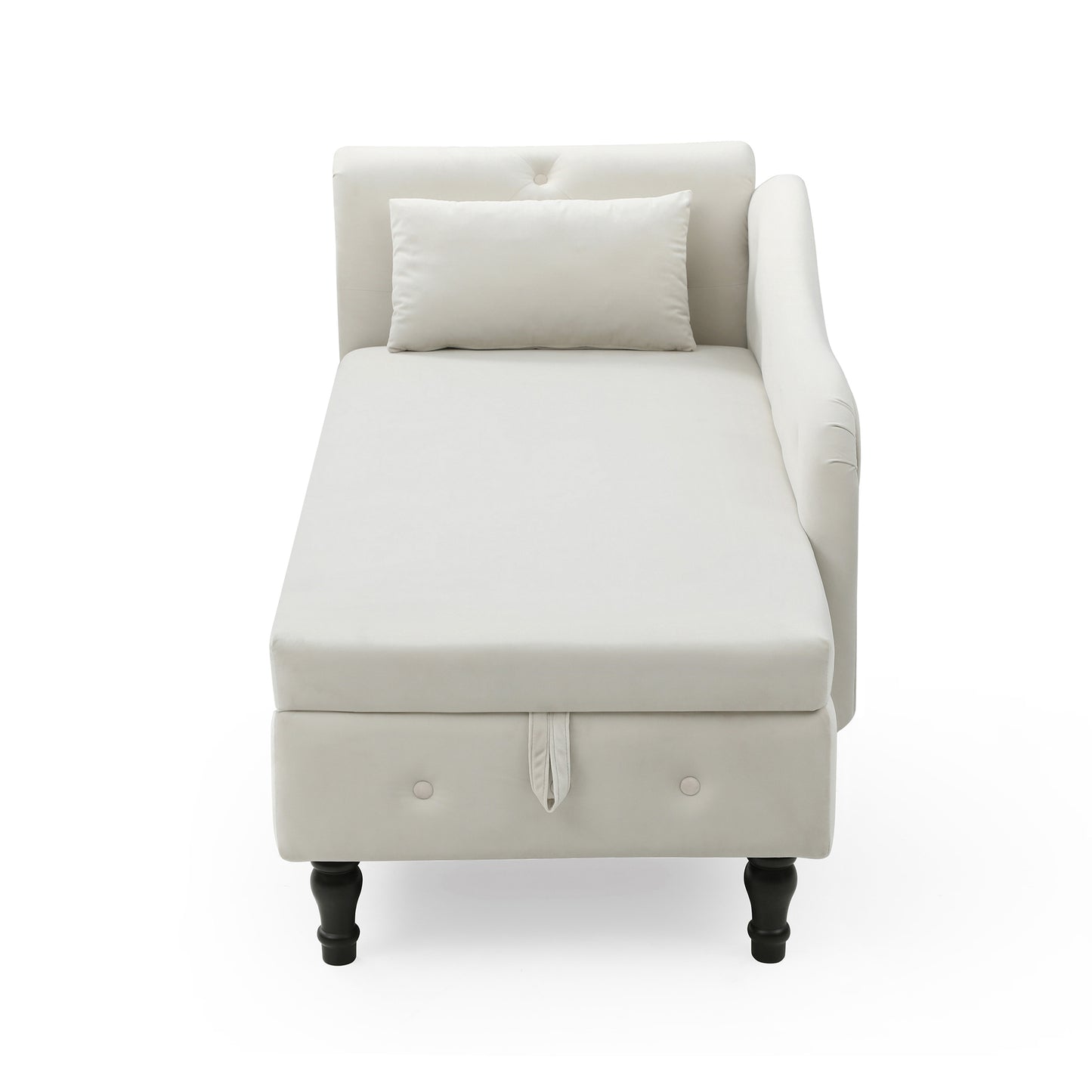 60 Velvet Multifunctional Storage Chaise Lounge, Buttons Tufted, Nailhead Trim, Solid Wood Legs, 1 Pillow, Beige