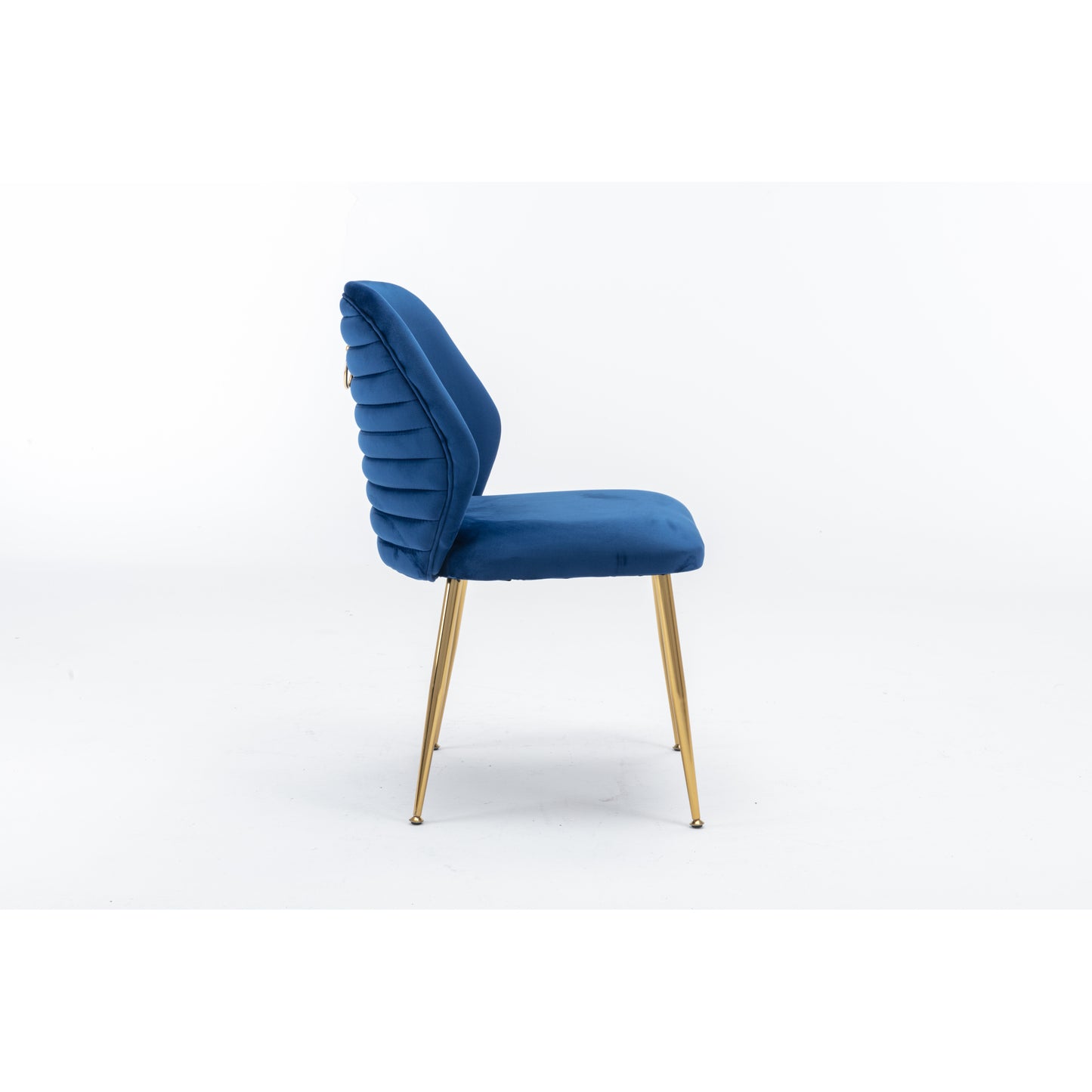 Modern Blue Dining Chair Set of 2 - Woven Velvet Upholstered Side Chairs with Barrel Backrest & Gold Metal Legs, Accent Chairs
