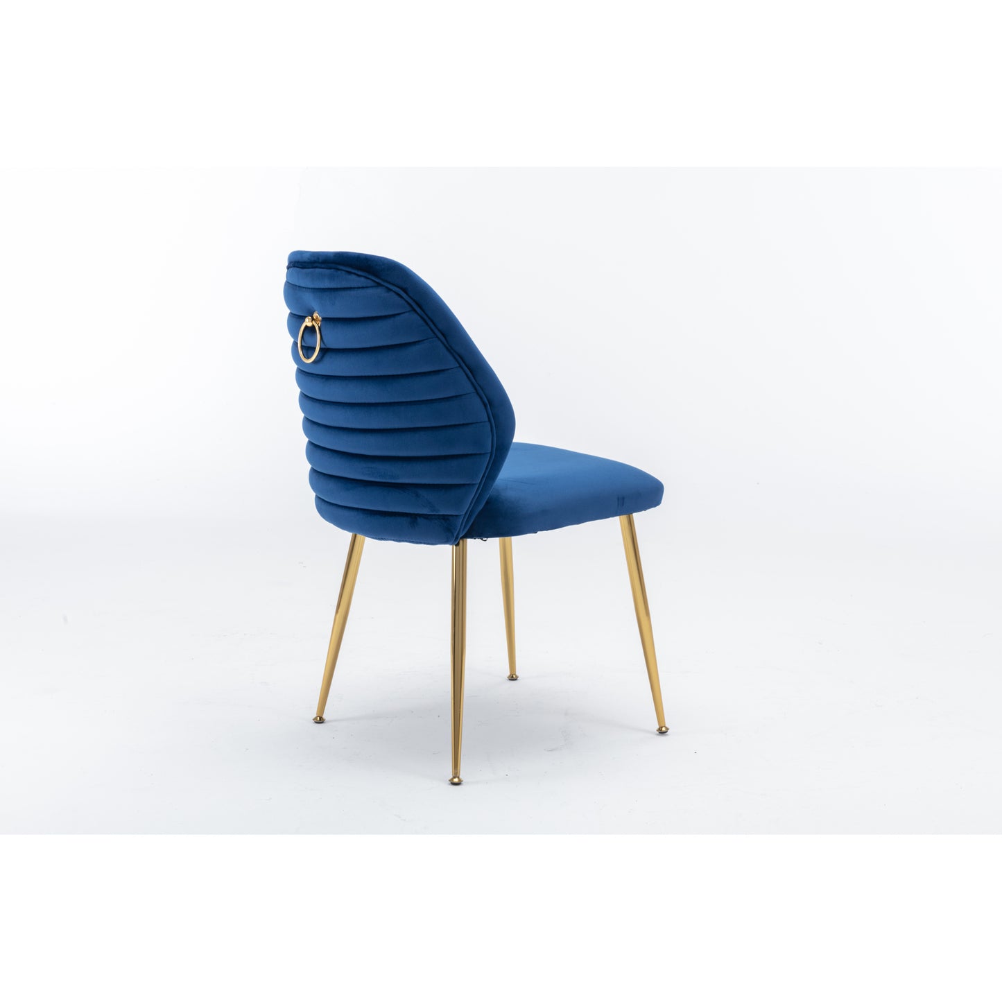 Modern Blue Dining Chair Set of 2 - Woven Velvet Upholstered Side Chairs with Barrel Backrest & Gold Metal Legs, Accent Chairs