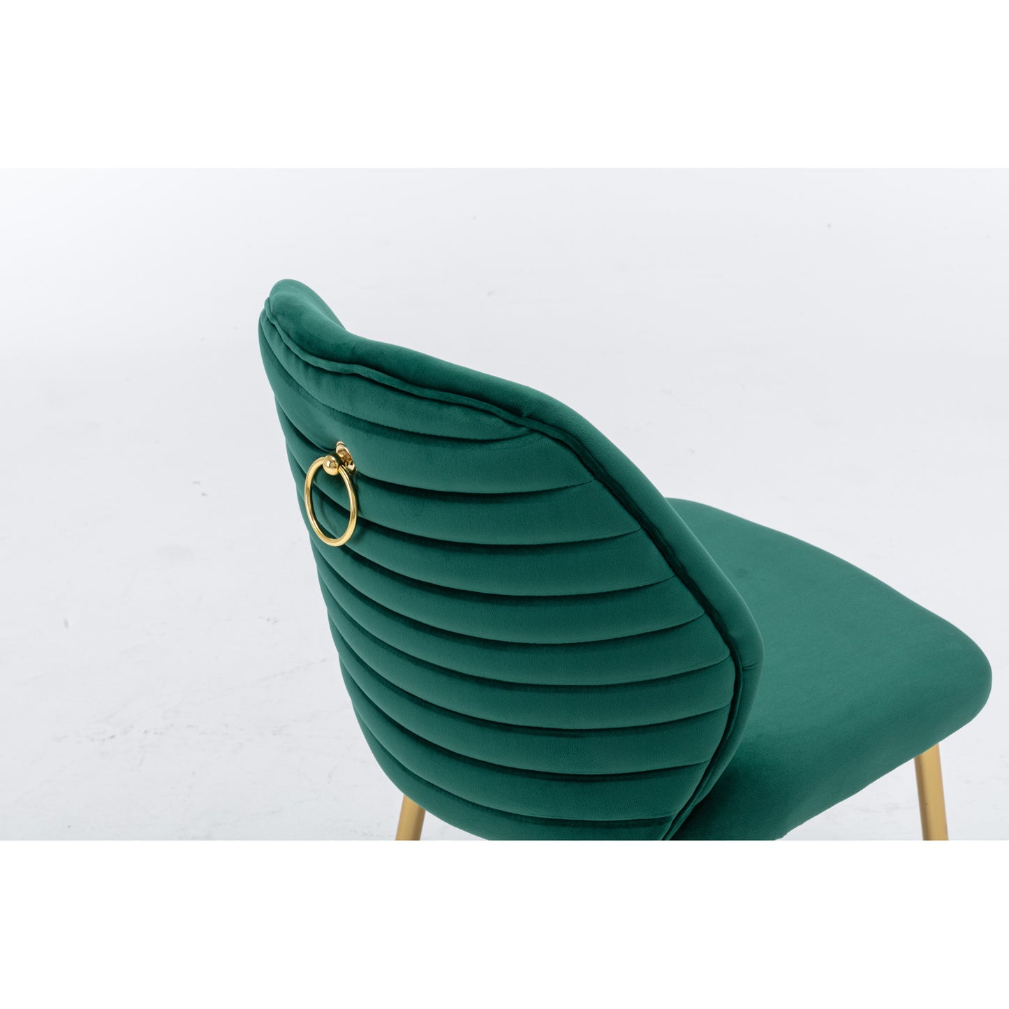 Modern Velvet Dining Chair Set of 2 - Woven Upholstered Accent Chairs with Barrel Backrest & Gold Metal Legs for Living Room Green