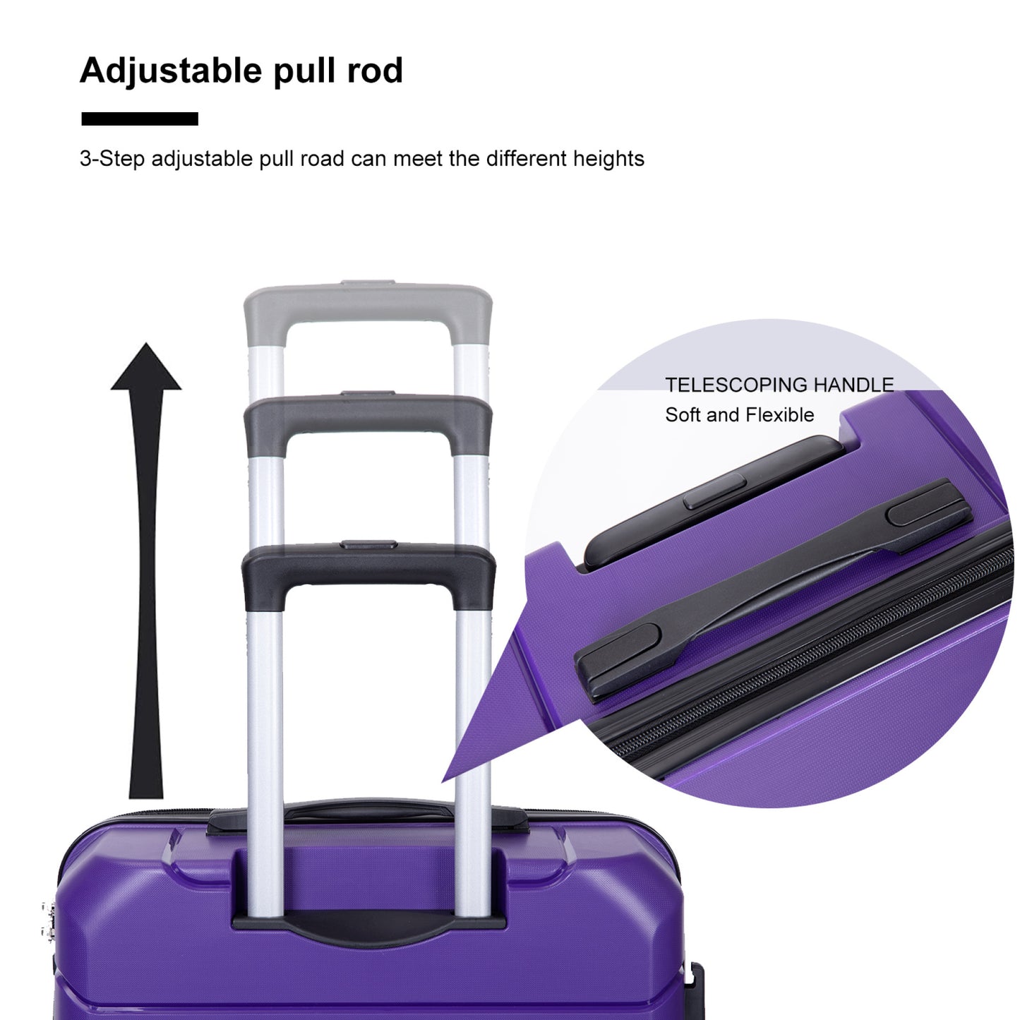 Lightweight Durable Hardshell Luggage Set with Spinner Wheels, 3-Piece (20/24/28) - Purple, TSA Lock