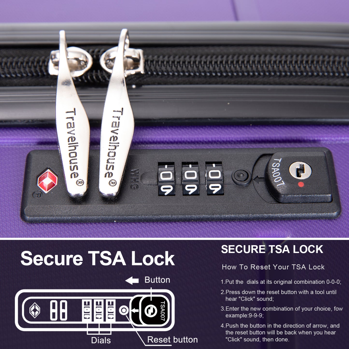 Lightweight Durable Hardshell Luggage Set with Spinner Wheels, 3-Piece (20/24/28) - Purple, TSA Lock