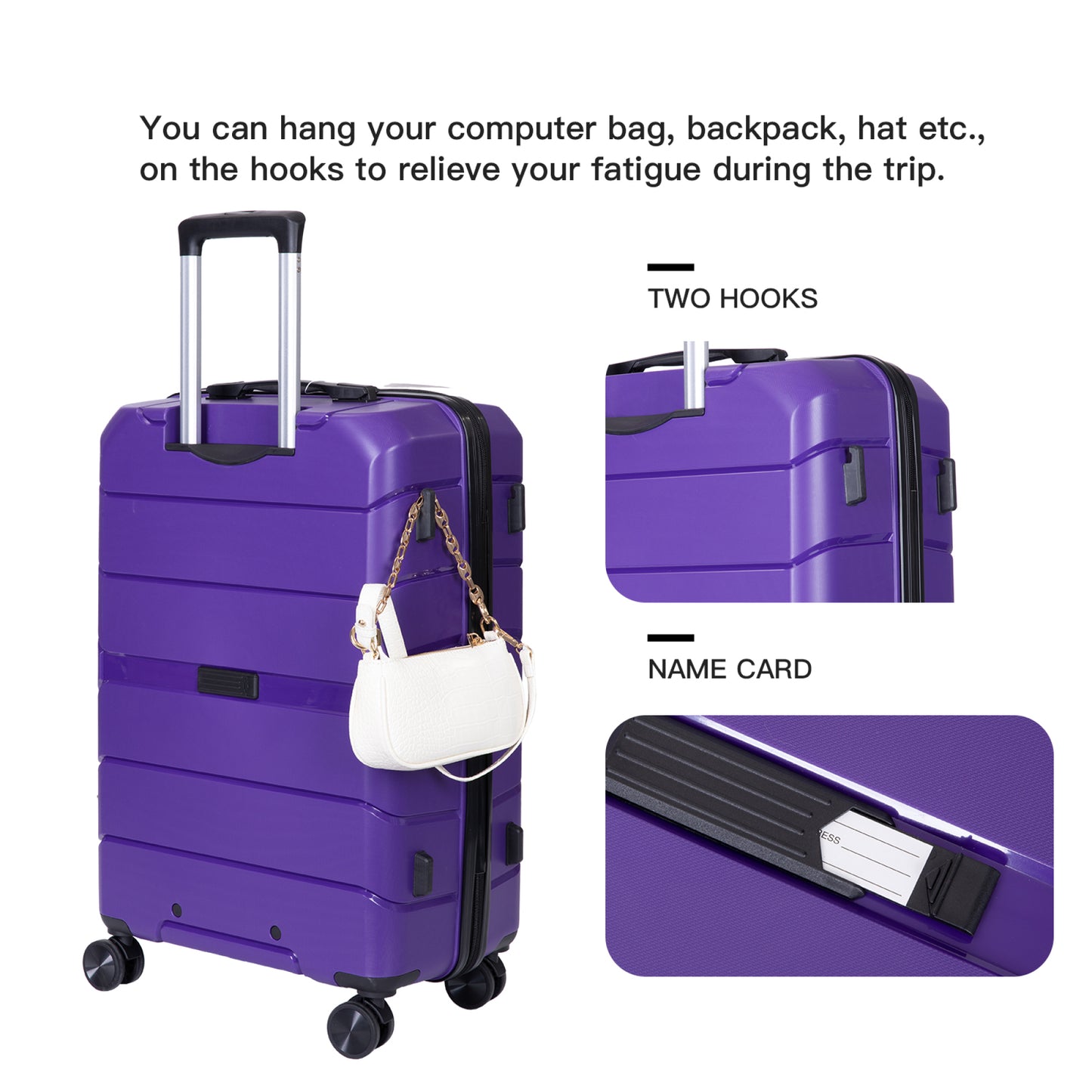 Lightweight Durable Hardshell Luggage Set with Spinner Wheels, 3-Piece (20/24/28) - Purple, TSA Lock