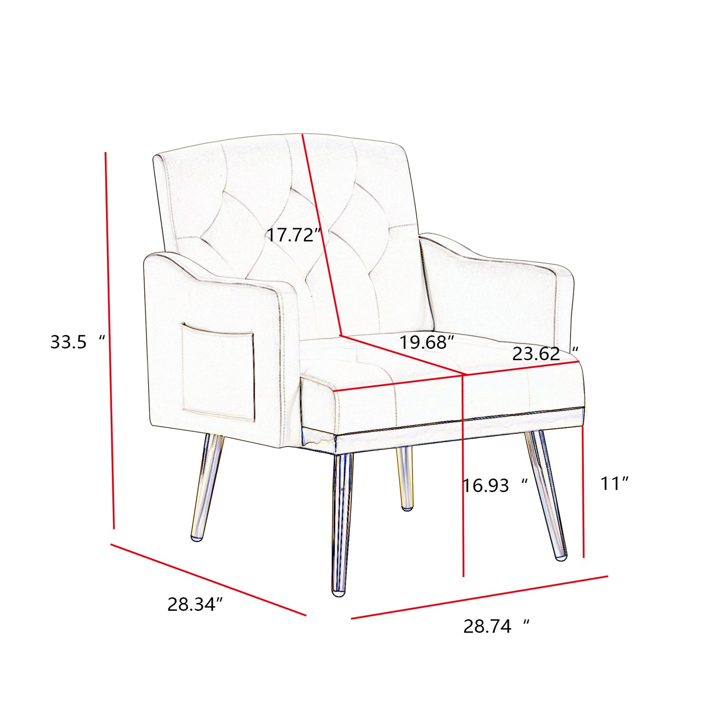 Cream White Velvet Armchair with Metal Legs - Elegant Modern Seating for Living Room, Bedroom, Home Office