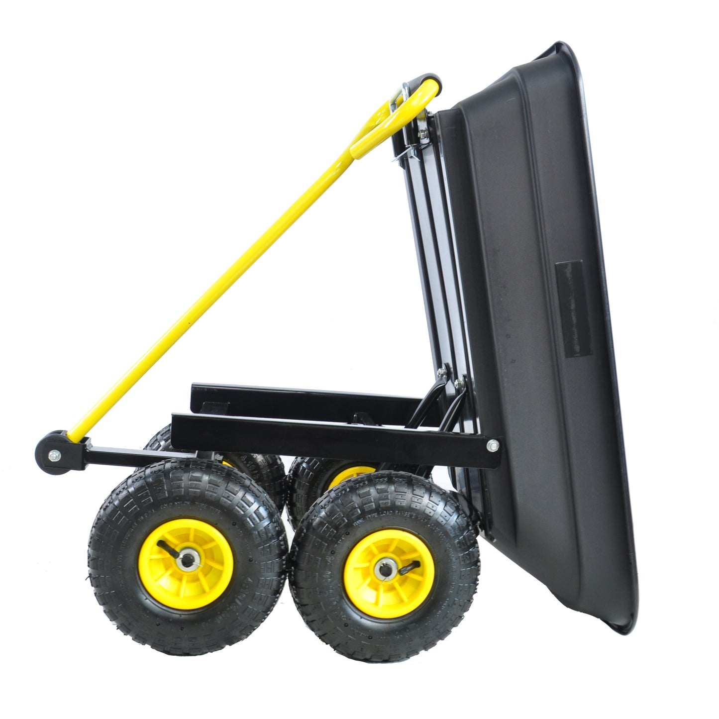 Folding Poly Garden Dump Truck - 10 Pneumatic Tires, 300 lb Capacity, Steel Frame, 55L Capacity, Black