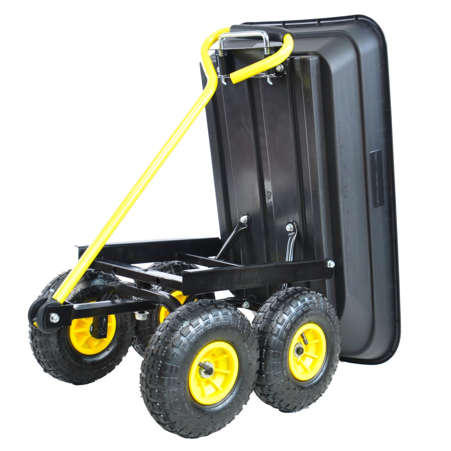 Folding Poly Garden Dump Truck - 10 Pneumatic Tires, 300 lb Capacity, Steel Frame, 55L Capacity, Black