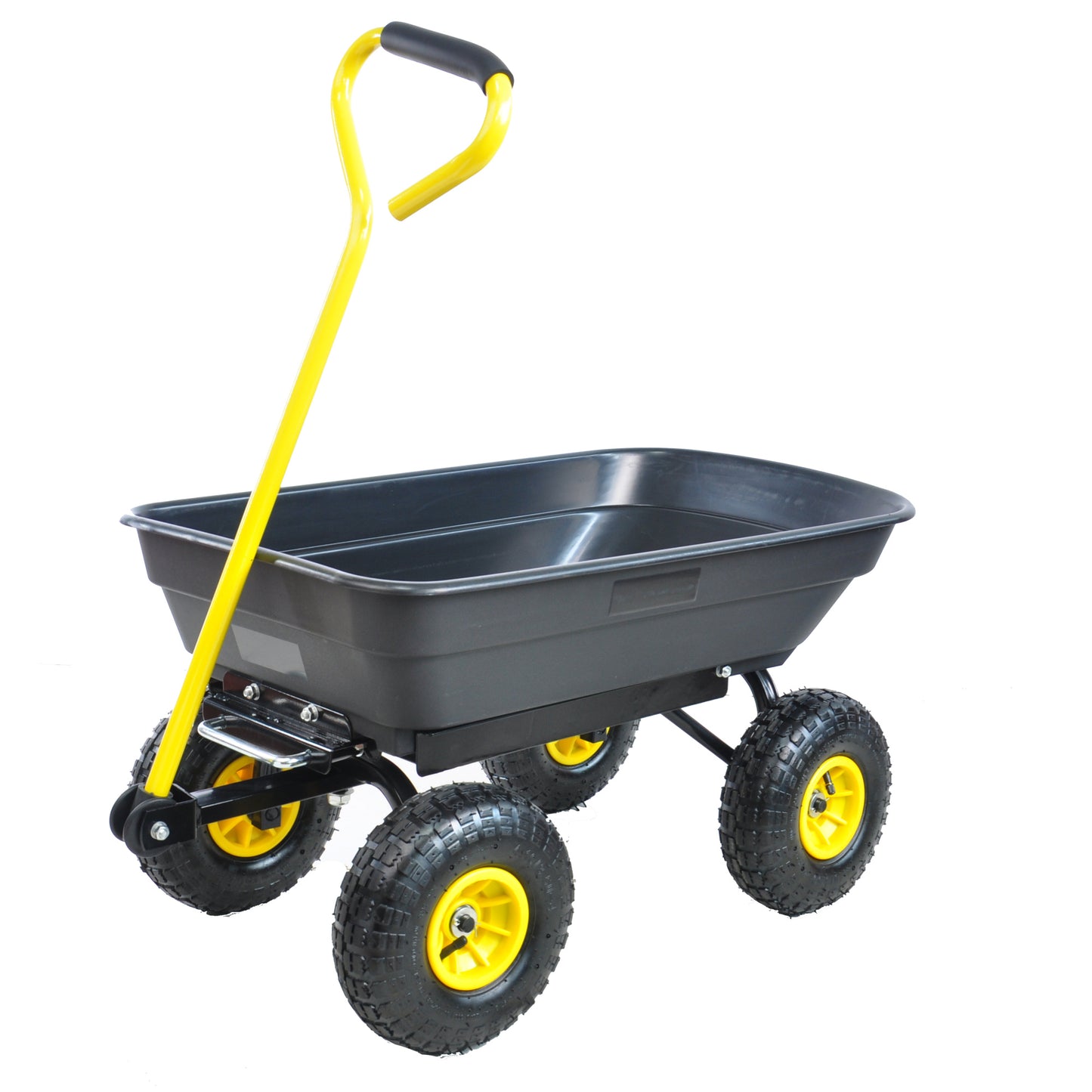 Folding Poly Garden Dump Truck - 10 Pneumatic Tires, 300 lb Capacity, Steel Frame, 55L Capacity, Black