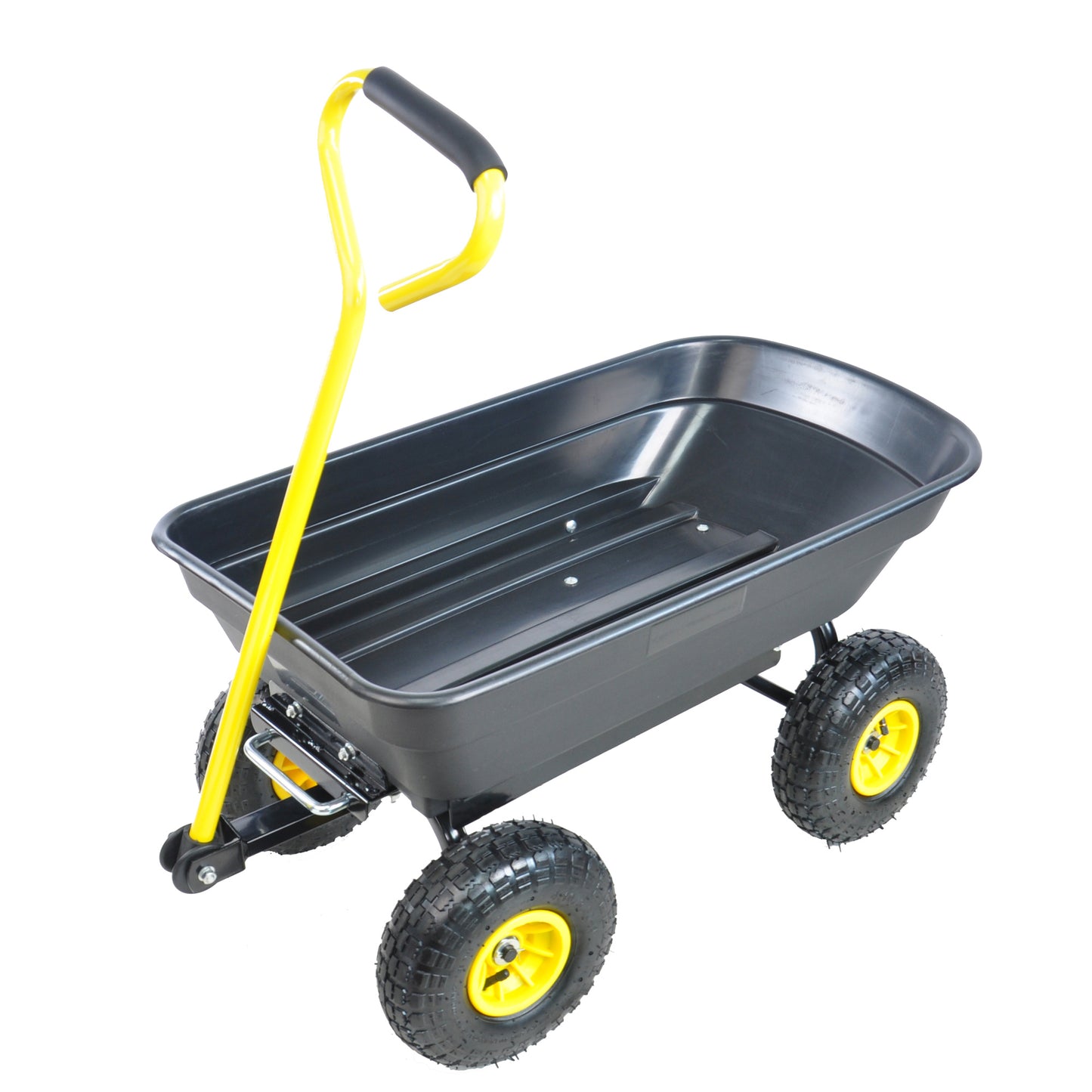 Folding Poly Garden Dump Truck - 10 Pneumatic Tires, 300 lb Capacity, Steel Frame, 55L Capacity, Black