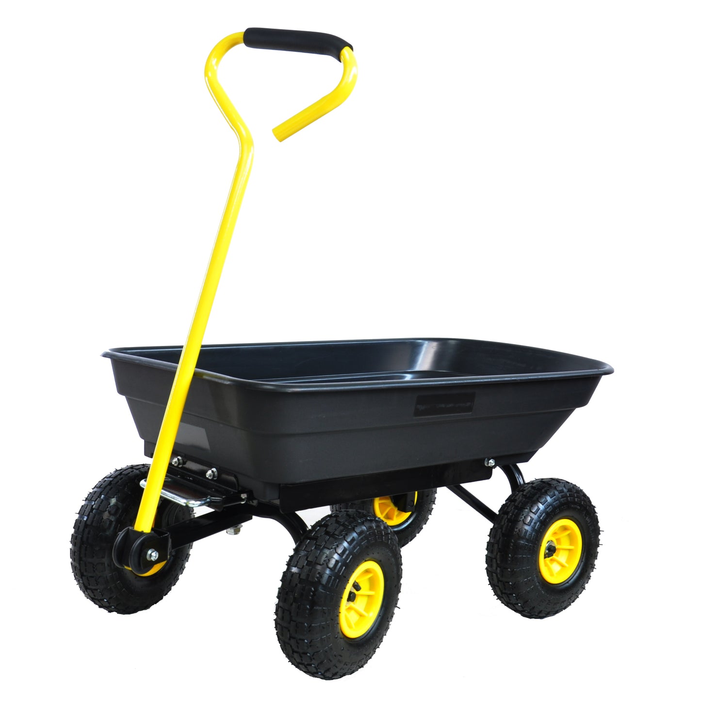 Folding Poly Garden Dump Truck - 10 Pneumatic Tires, 300 lb Capacity, Steel Frame, 55L Capacity, Black