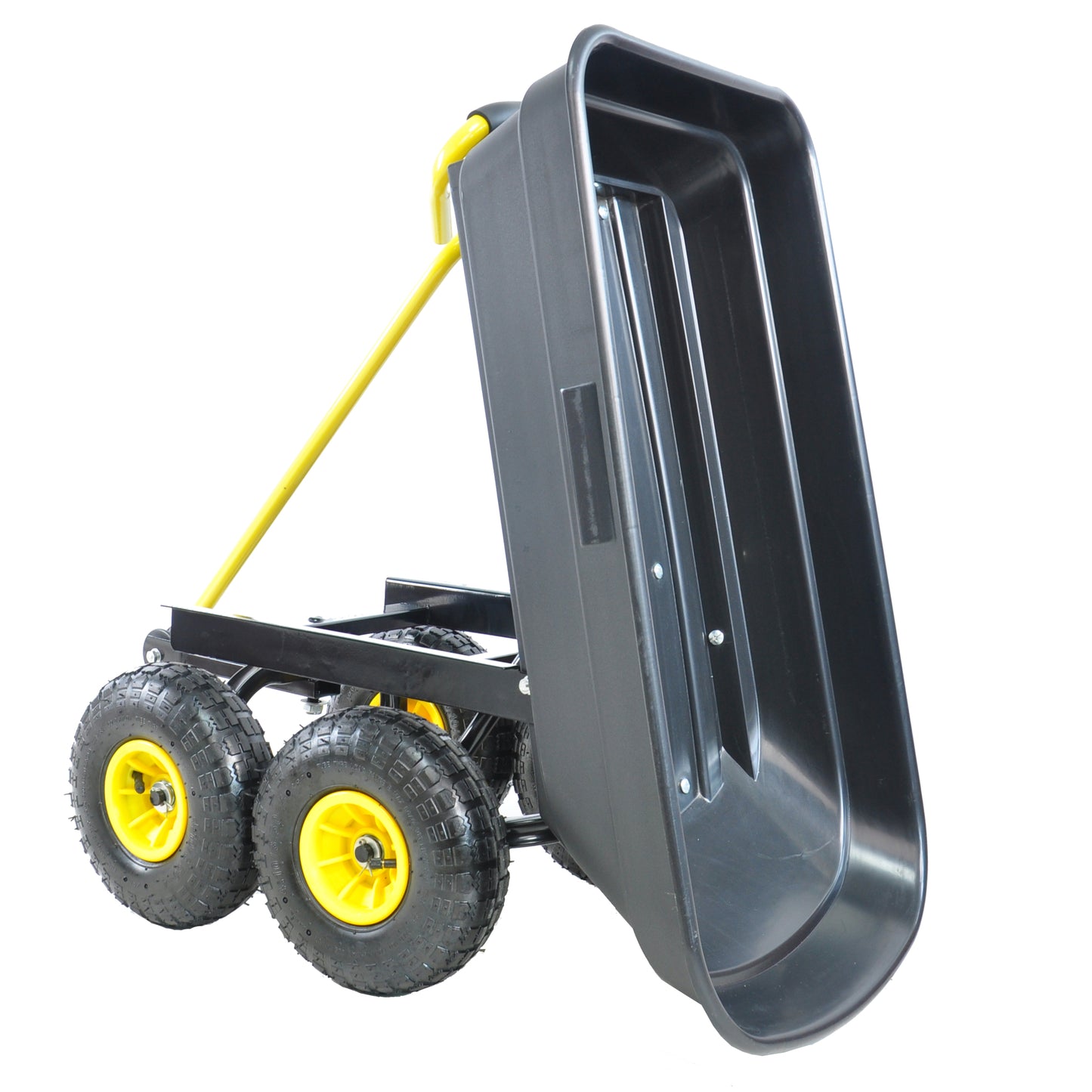 Folding Poly Garden Dump Truck - 10 Pneumatic Tires, 300 lb Capacity, Steel Frame, 55L Capacity, Black