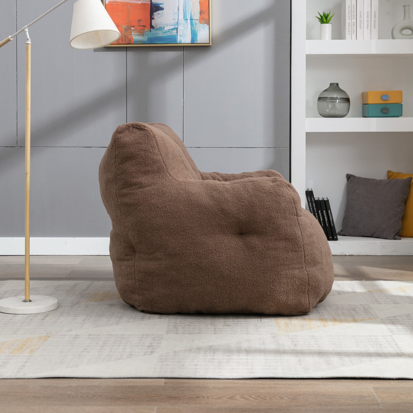Soft Teddy Fabric Tufted Foam Bean Bag Chair - Cozy, Plush Seating in Coffee Color - Perfect for Kids & Adults, Ideal for Living Room