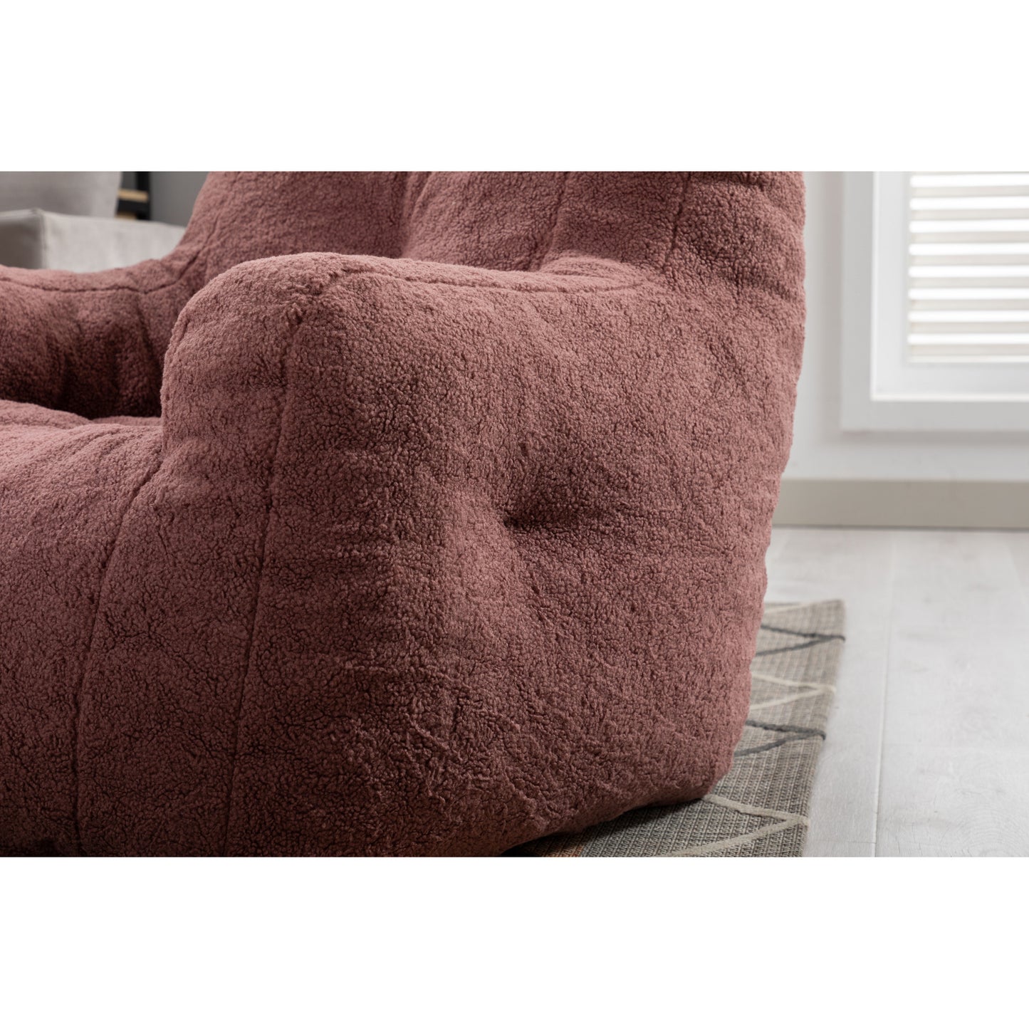 Soft Teddy Fabric Tufted Foam Bean Bag Chair - Cozy Red Bean Bag for Kids & Adults - Comfortable Seating for Playrooms, Living Rooms