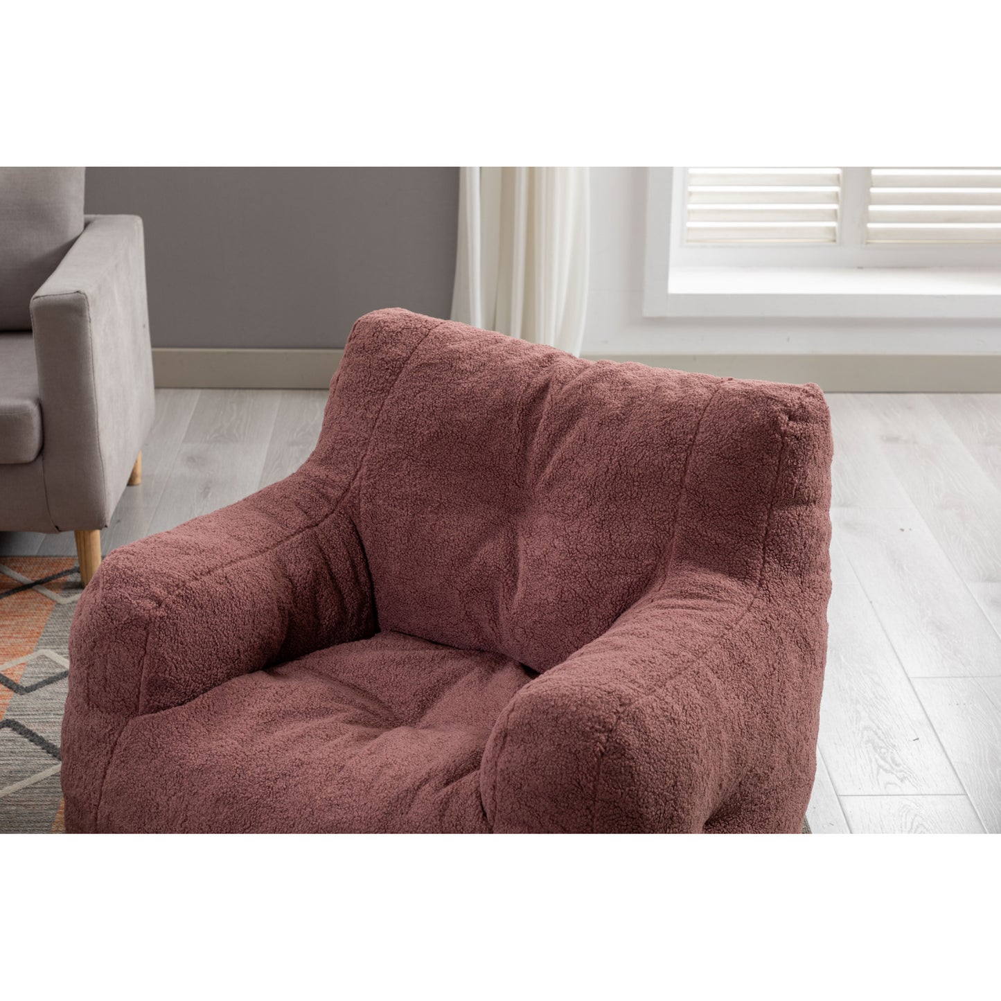 Soft Teddy Fabric Tufted Foam Bean Bag Chair - Cozy Red Bean Bag for Kids & Adults - Comfortable Seating for Playrooms, Living Rooms