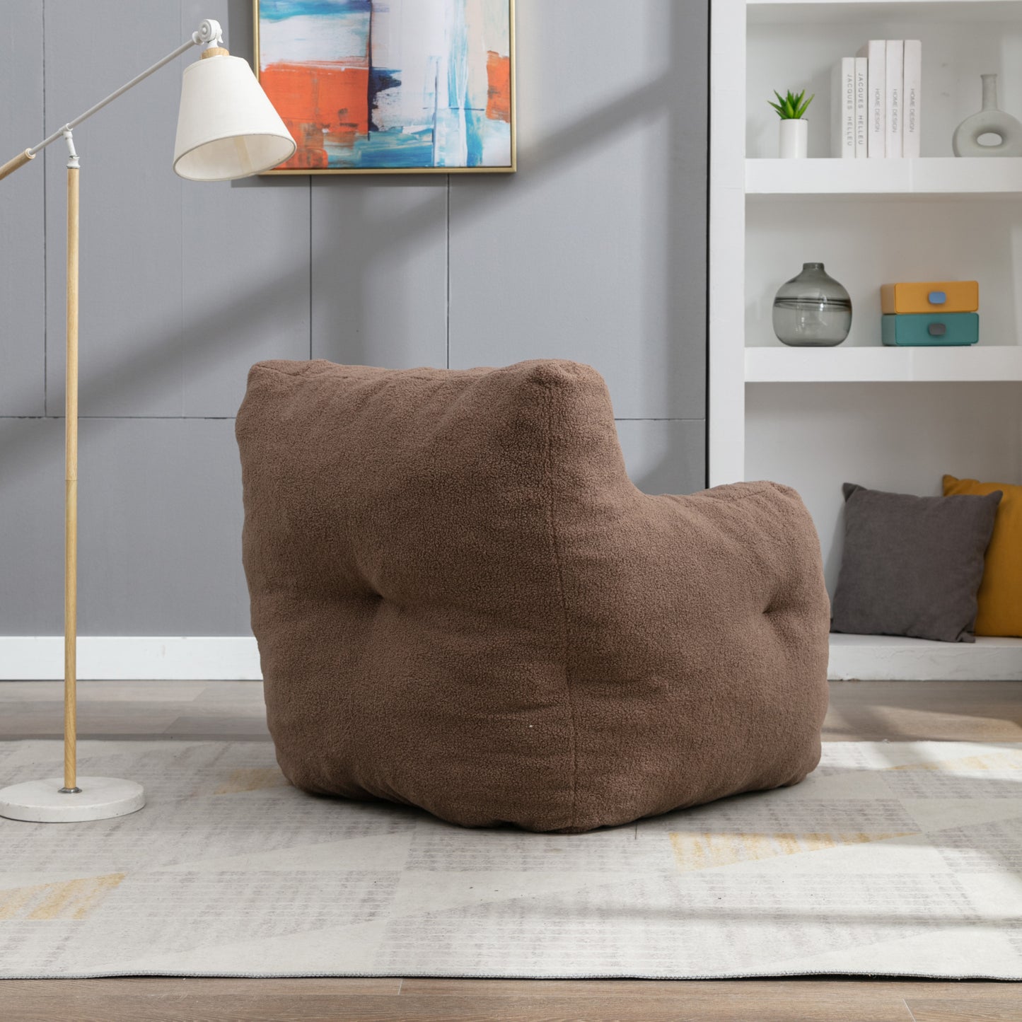 Soft Teddy Fabric Tufted Foam Bean Bag Chair - Cozy, Plush Seating in Coffee Color - Perfect for Kids & Adults, Ideal for Living Room