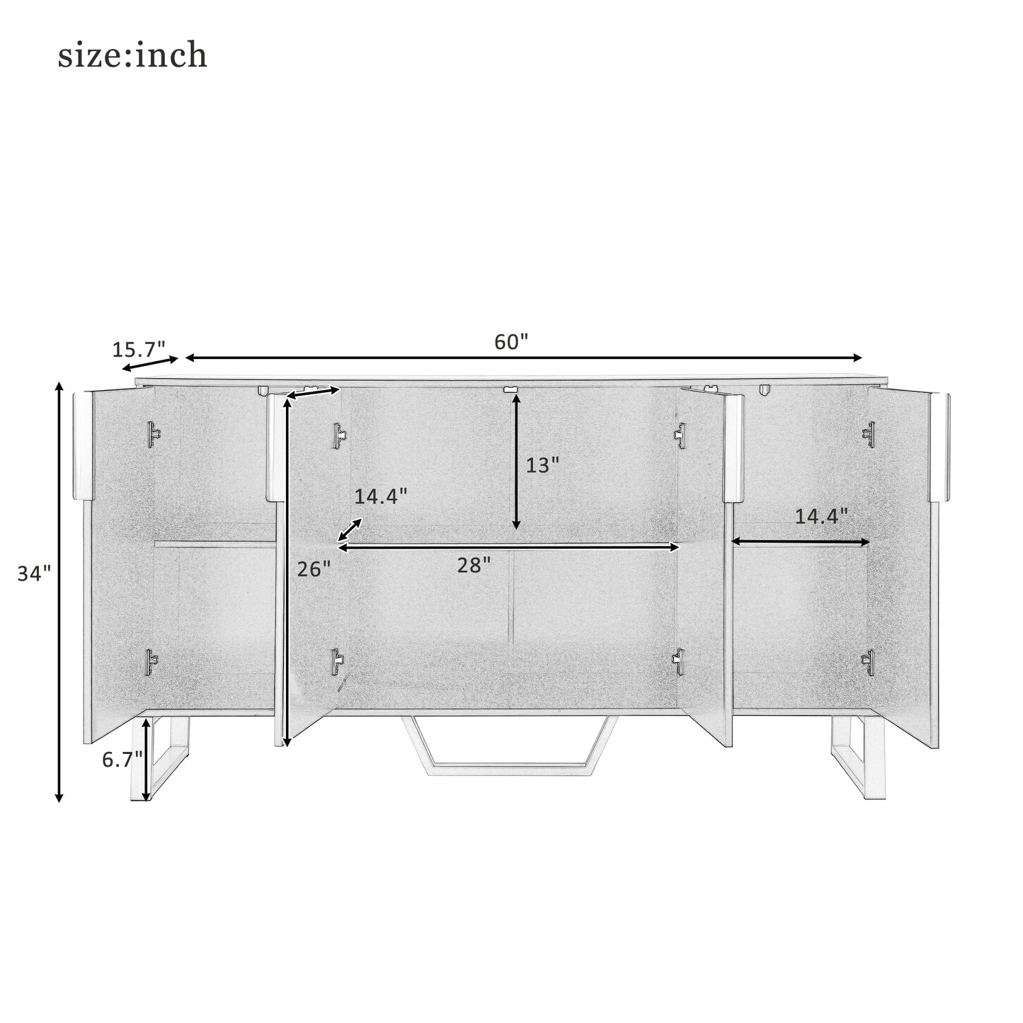 Modern Sideboard with 4 Doors, Metal Handles & Legs, Adjustable Shelves - Stylish Black Kitchen Cabinet Storage Solution