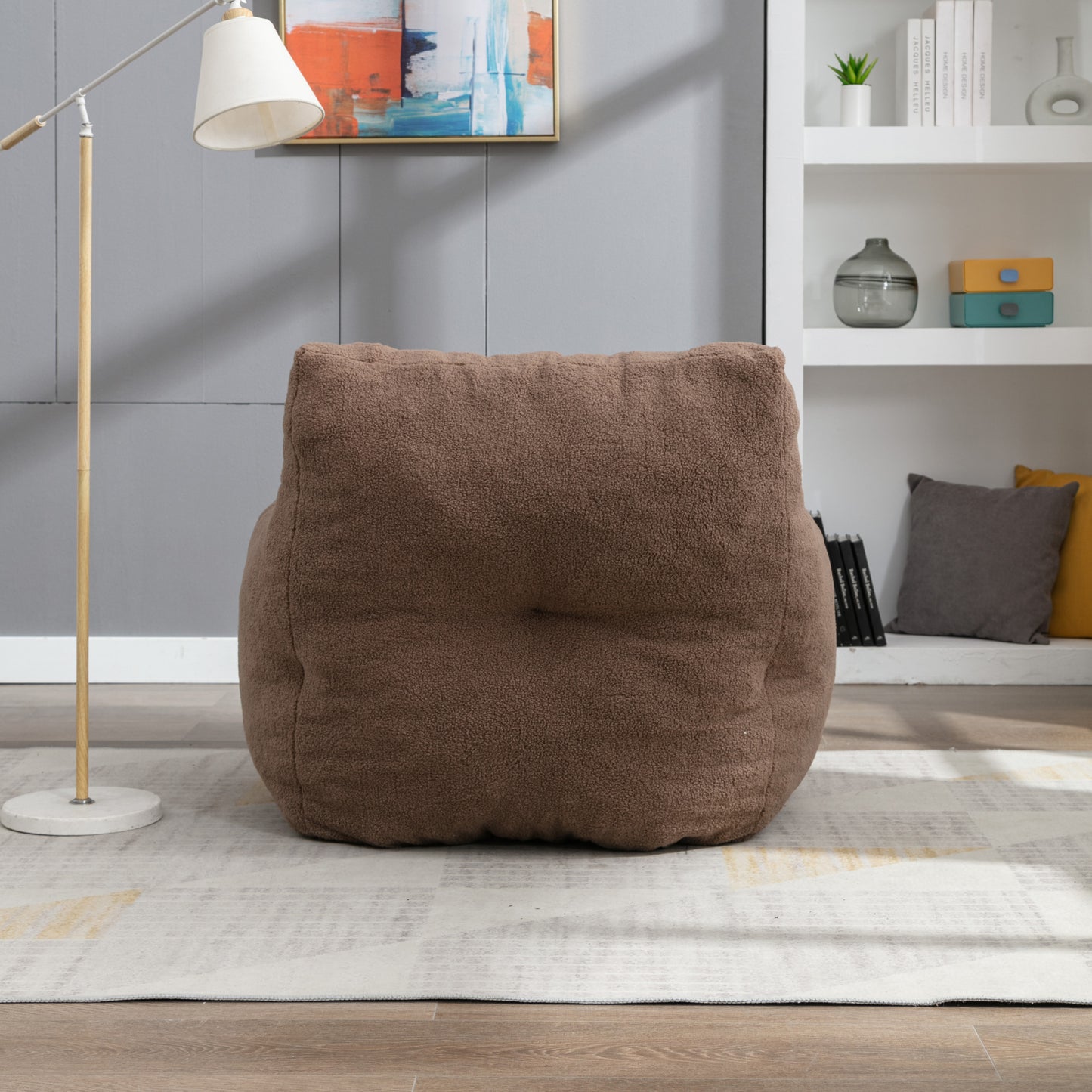 Soft Teddy Fabric Tufted Foam Bean Bag Chair - Cozy, Plush Seating in Coffee Color - Perfect for Kids & Adults, Ideal for Living Room