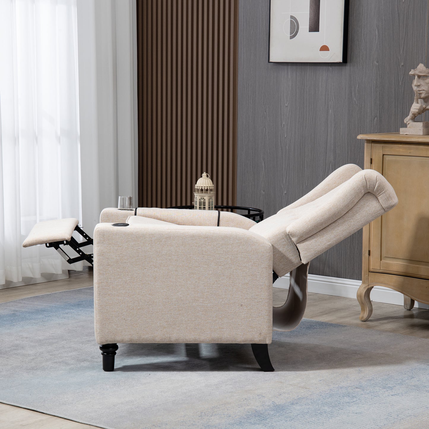 Modern Button Tufted Wingback Recliner Chair - Pushback Manual Living Room Seating, Fabric Single Reclining Sofa, Khaki Yellow