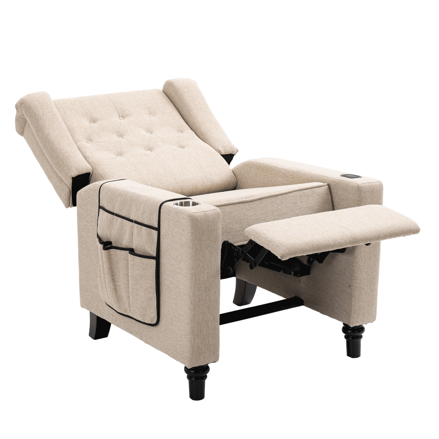 Modern Button Tufted Wingback Recliner Chair - Pushback Manual Living Room Seating, Fabric Single Reclining Sofa, Khaki Yellow