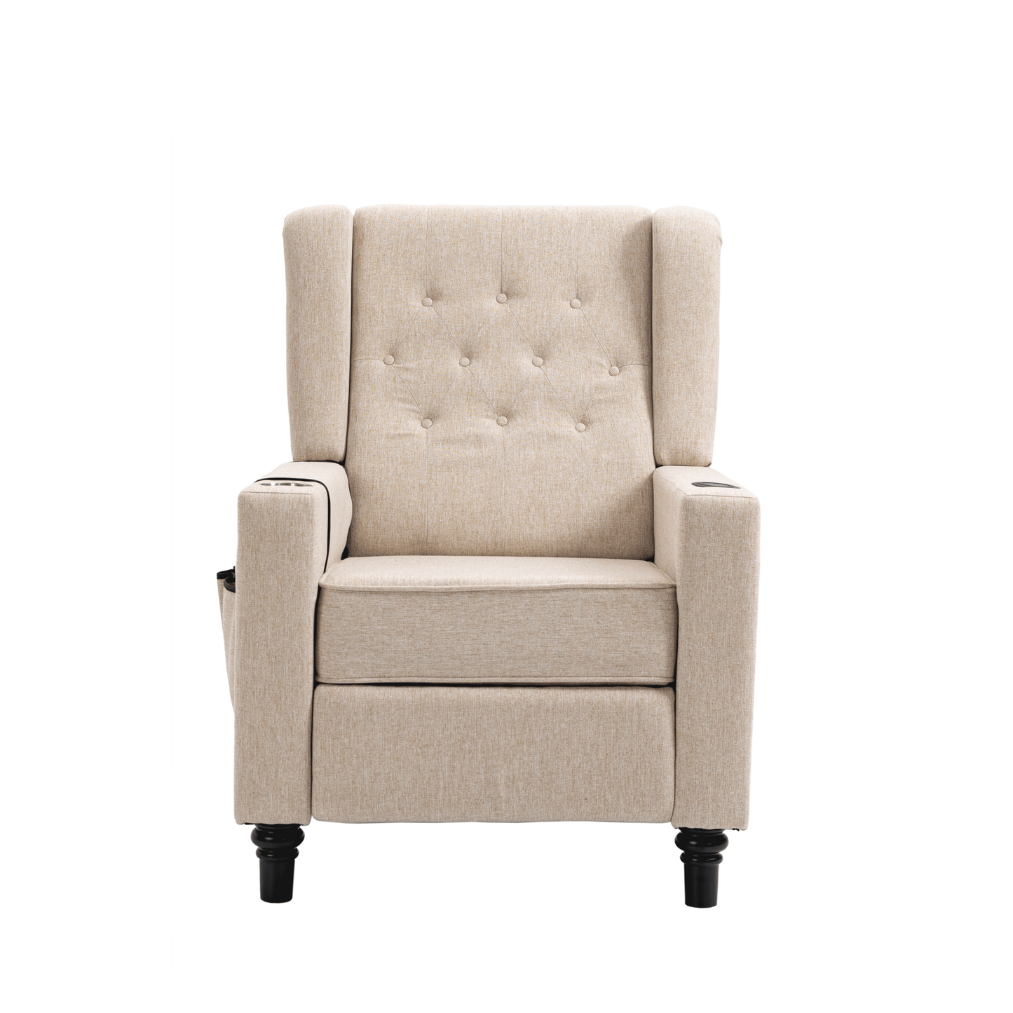 Modern Button Tufted Wingback Recliner Chair - Pushback Manual Living Room Seating, Fabric Single Reclining Sofa, Khaki Yellow