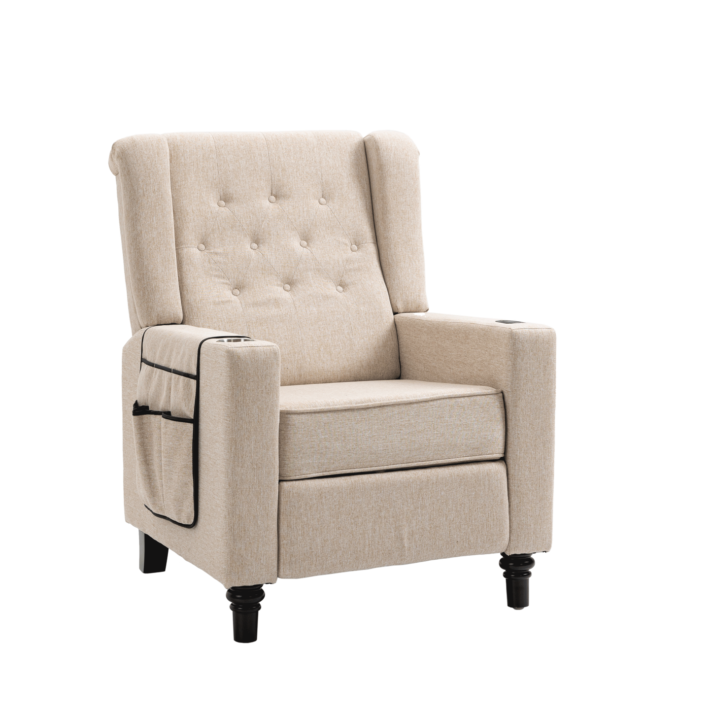 Modern Button Tufted Wingback Recliner Chair - Pushback Manual Living Room Seating, Fabric Single Reclining Sofa, Khaki Yellow