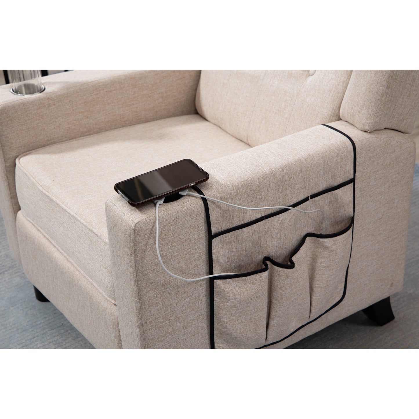 Modern Button Tufted Wingback Recliner Chair - Pushback Manual Living Room Seating, Fabric Single Reclining Sofa, Khaki Yellow