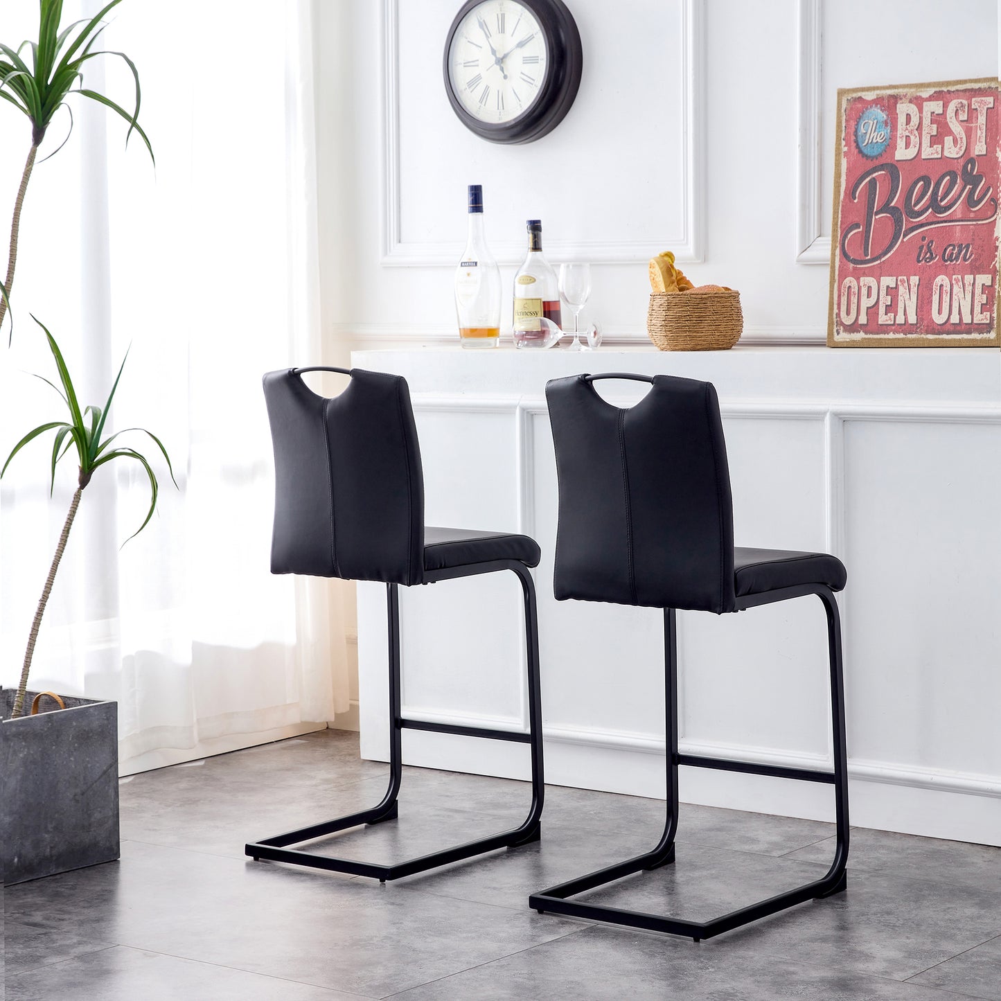 Black PU Chair Barstool Set of 2 – Stylish Counter Height Dining Stools for Kitchen, Bar, or Pub Use