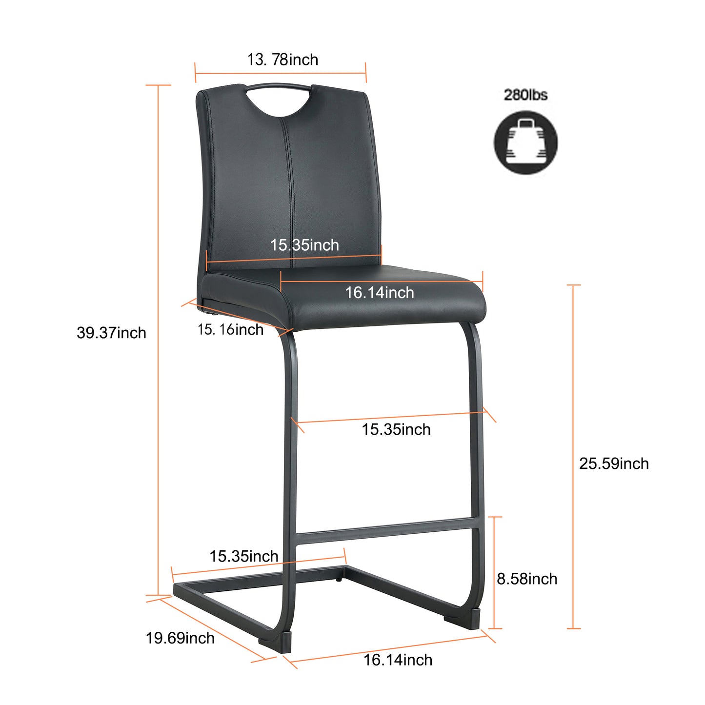 Black PU Chair Barstool Set of 2 – Stylish Counter Height Dining Stools for Kitchen, Bar, or Pub Use