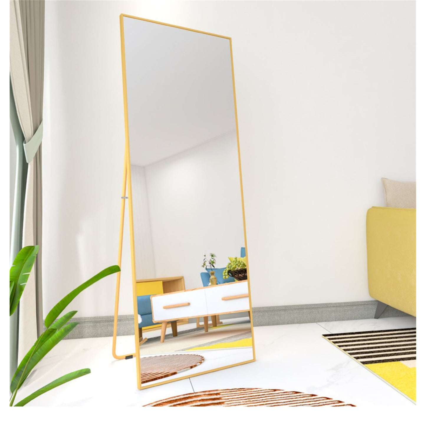 Elegant Wall-Mounted Full Length Mirror with Alloy Frame, Golden Finish - Space-Saving Decorative Accent for Home or Office