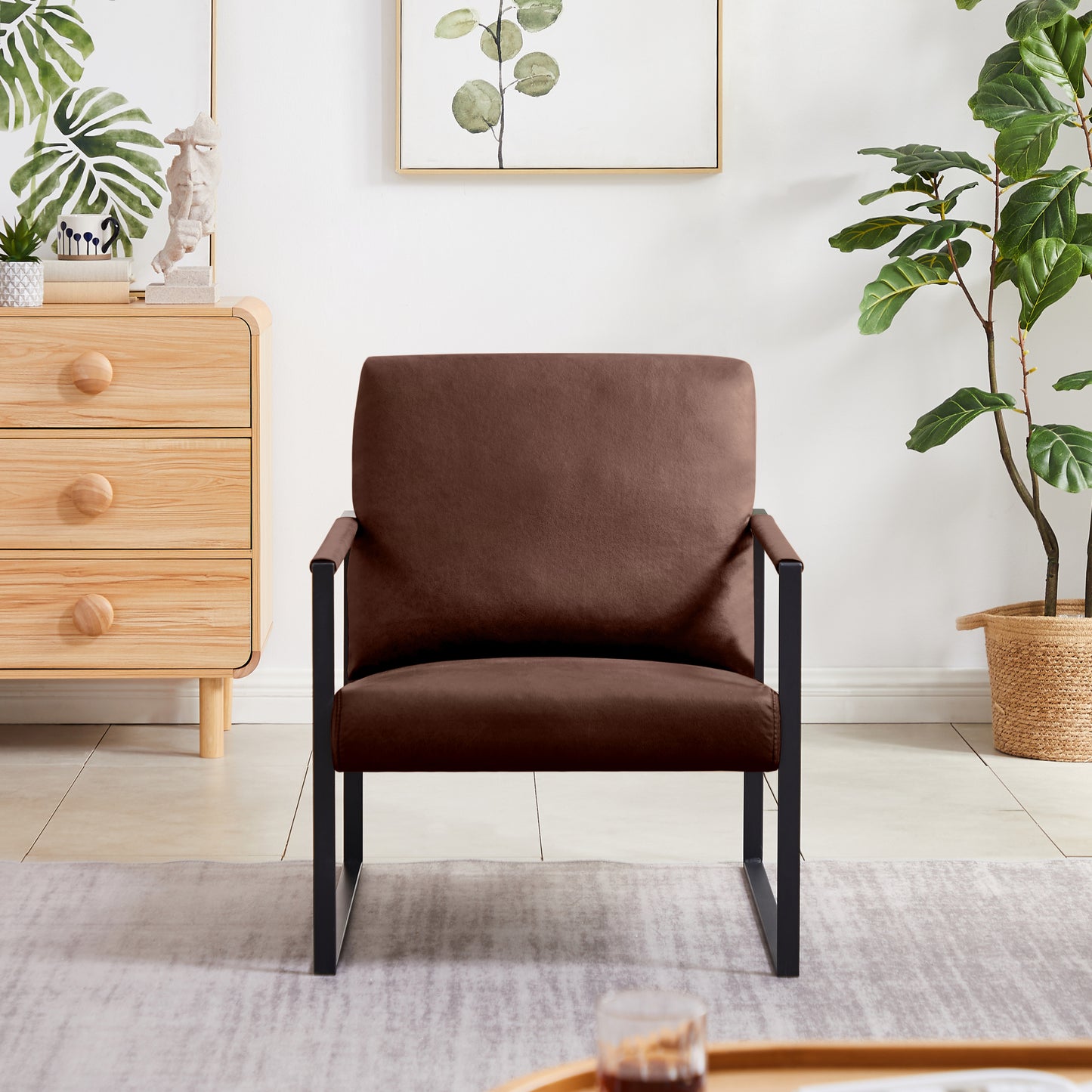 Brown PVC Leather Accent Arm Chair for Lounge, Living Room, Office, Reception - Extra Thick Padded Backrest & Seat Cushion
