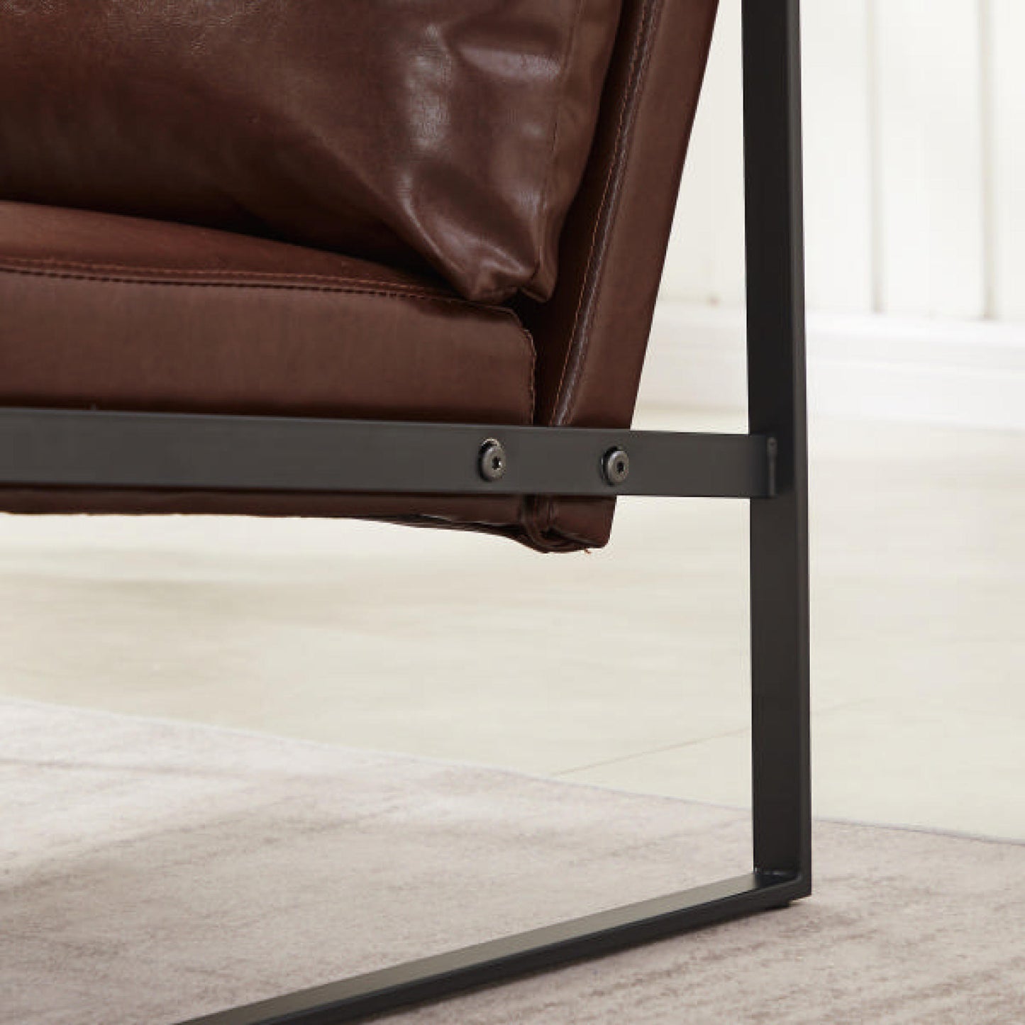 Brown PVC Leather Accent Arm Chair for Lounge, Living Room, Office, Reception - Extra Thick Padded Backrest & Seat Cushion