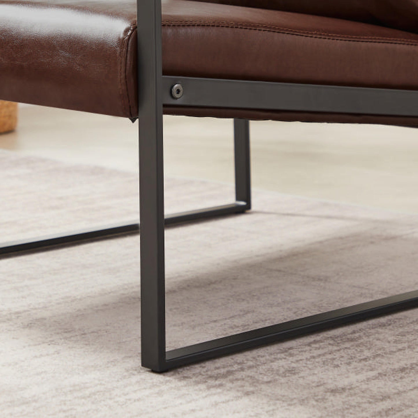 Brown PVC Leather Accent Arm Chair for Lounge, Living Room, Office, Reception - Extra Thick Padded Backrest & Seat Cushion