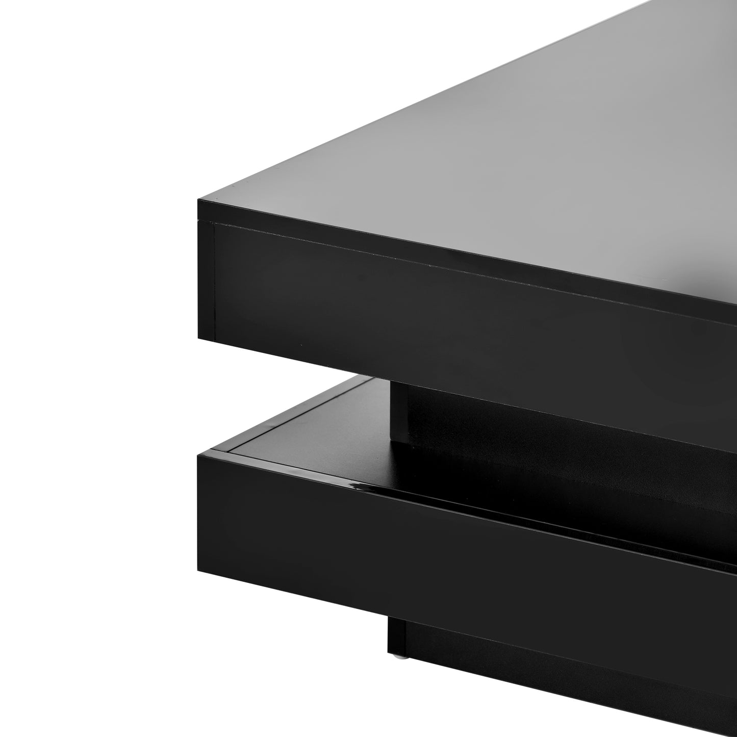 High Gloss Minimalist LED 2-Tier Square Coffee Table, Modern Center Table for Living Room, 31.5x31.5x14.2, Black Finish