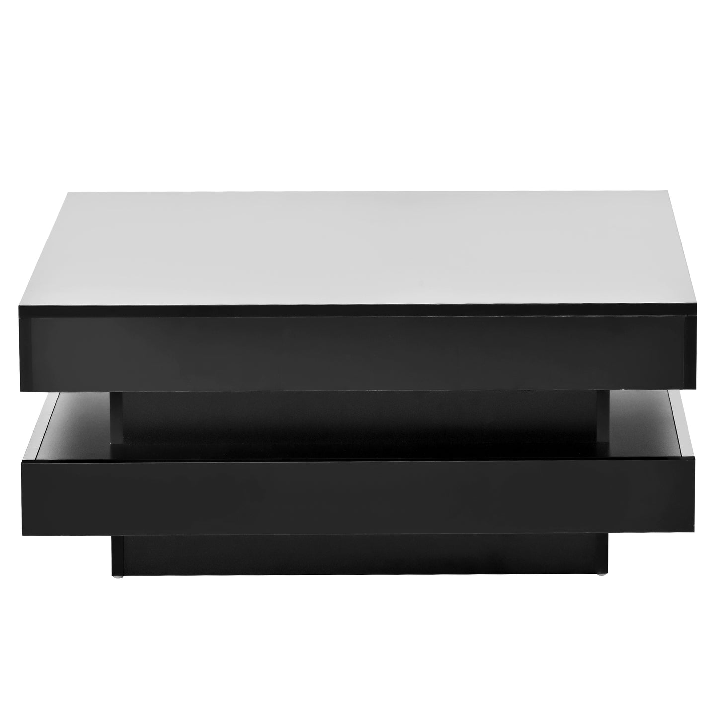High Gloss Minimalist LED 2-Tier Square Coffee Table, Modern Center Table for Living Room, 31.5x31.5x14.2, Black Finish