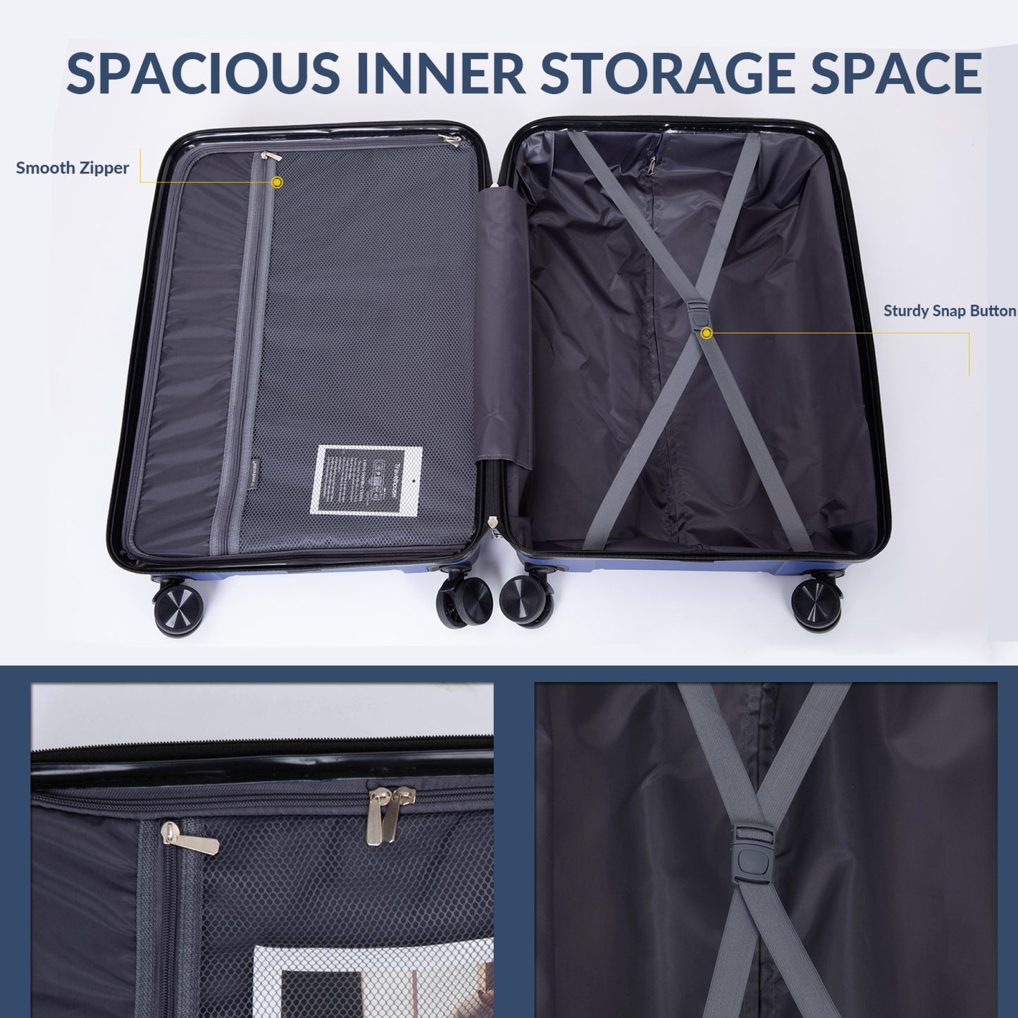 Lightweight Hardshell Luggage Set with Spinner Wheels, TSA Lock - 3-Piece (20/24/28) - Navy Travel Suitcase Set