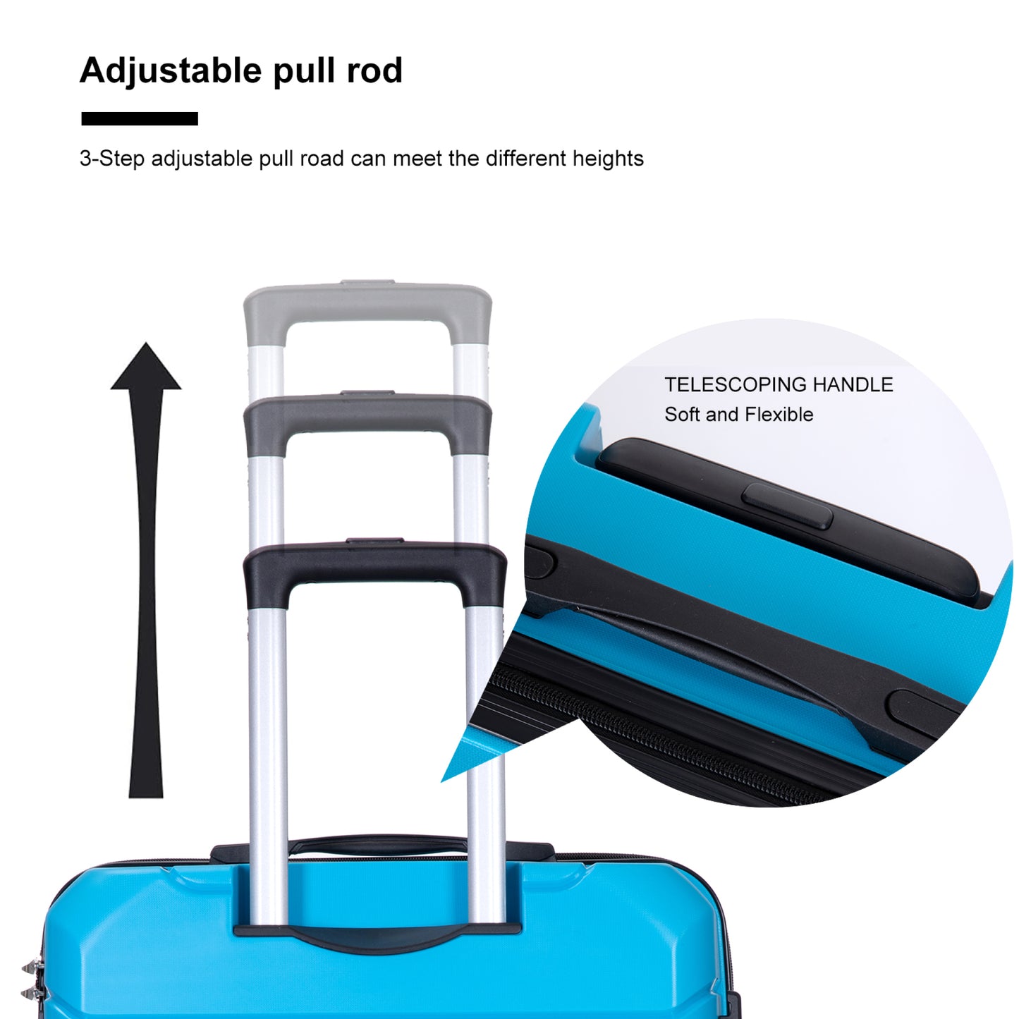 Lightweight Hardshell Luggage Set with Spinner Wheels & TSA Lock, 3-Piece Suitcase Set (20/24/28) - Light Blue
