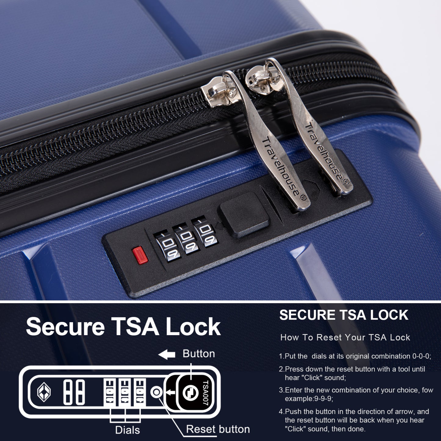 Lightweight Hardshell Luggage Set with Spinner Wheels, TSA Lock - 3-Piece (20/24/28) - Navy Travel Suitcase Set