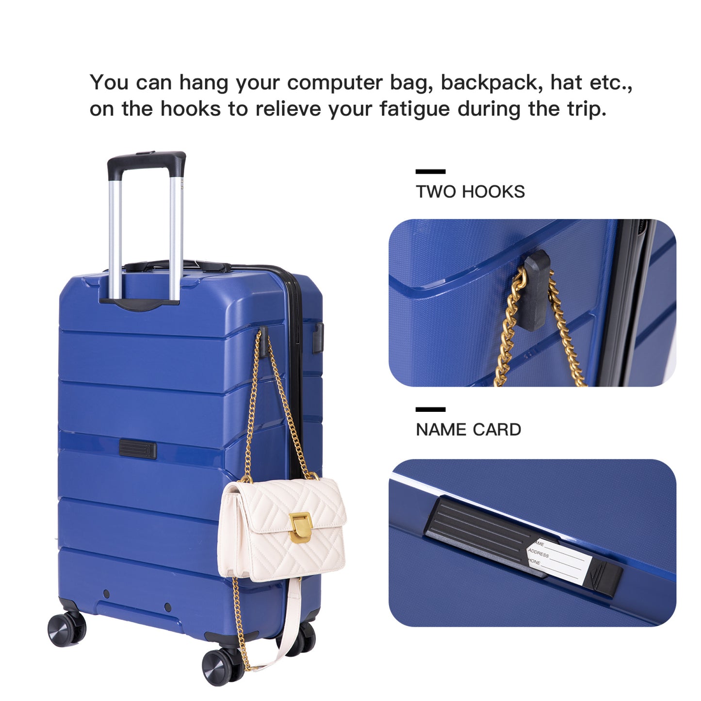 Lightweight Hardshell Luggage Set with Spinner Wheels, TSA Lock - 3-Piece (20/24/28) - Navy Travel Suitcase Set