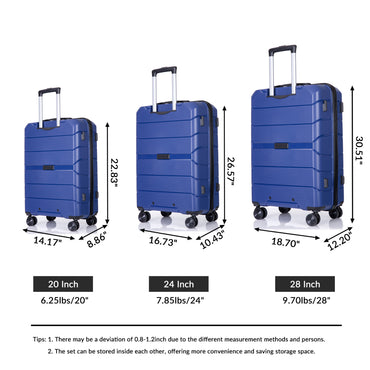 Lightweight Hardshell Luggage Set with Spinner Wheels, TSA Lock - 3-Piece (20/24/28) - Navy Travel Suitcase Set