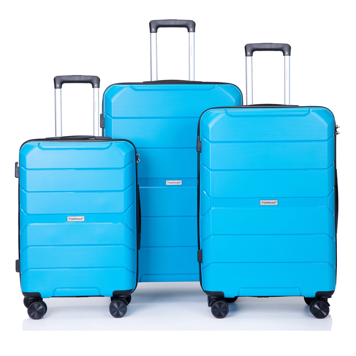 Lightweight Hardshell Luggage Set with Spinner Wheels & TSA Lock, 3-Piece Suitcase Set (20/24/28) - Light Blue