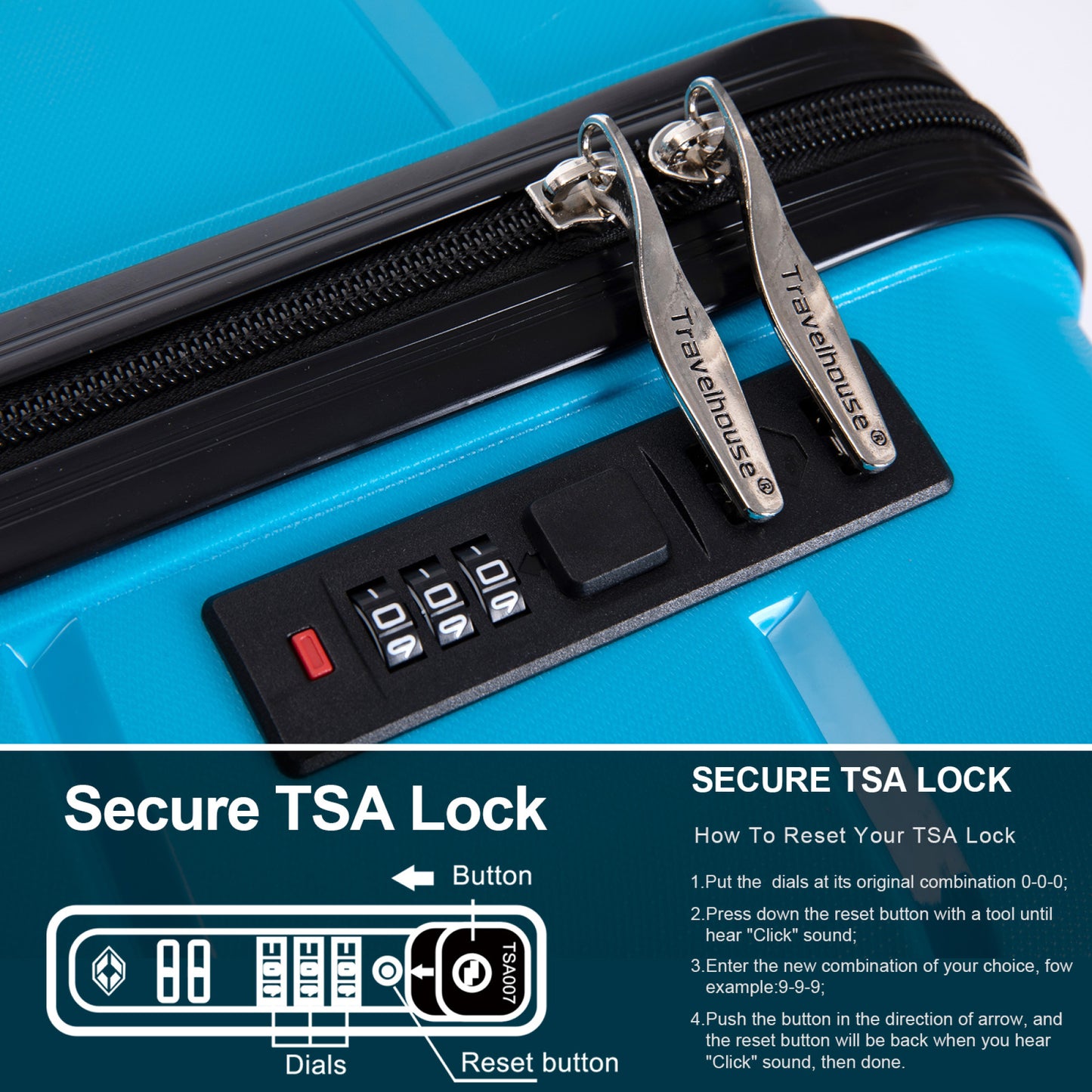 Lightweight Hardshell Luggage Set with Spinner Wheels & TSA Lock, 3-Piece Suitcase Set (20/24/28) - Light Blue