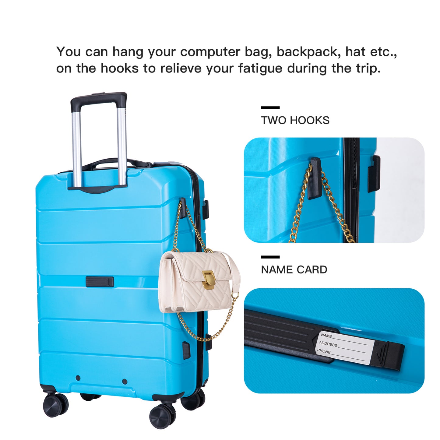 Lightweight Hardshell Luggage Set with Spinner Wheels & TSA Lock, 3-Piece Suitcase Set (20/24/28) - Light Blue