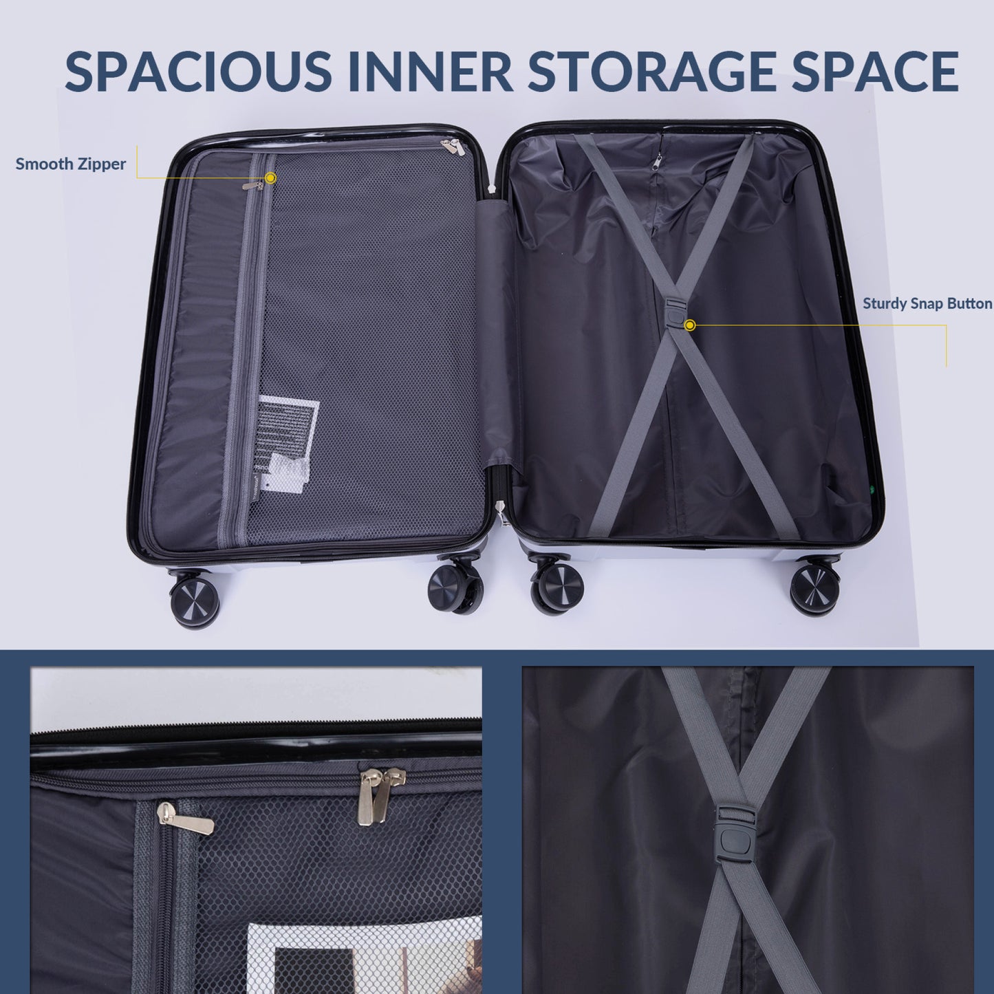 Lightweight Hardshell 3-Piece Luggage Set with Spinner Wheels & TSA Lock - Silver (20/24/28)