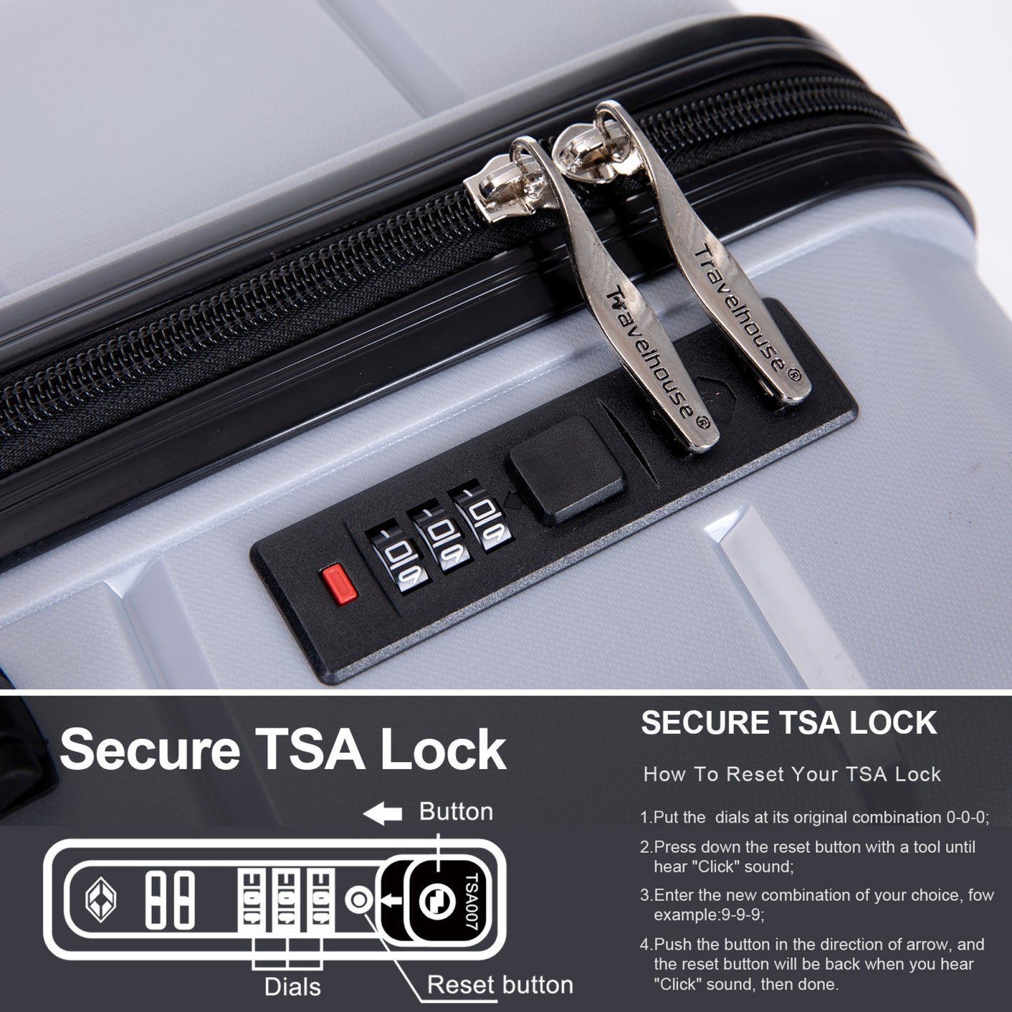 Lightweight Hardshell 3-Piece Luggage Set with Spinner Wheels & TSA Lock - Silver (20/24/28)