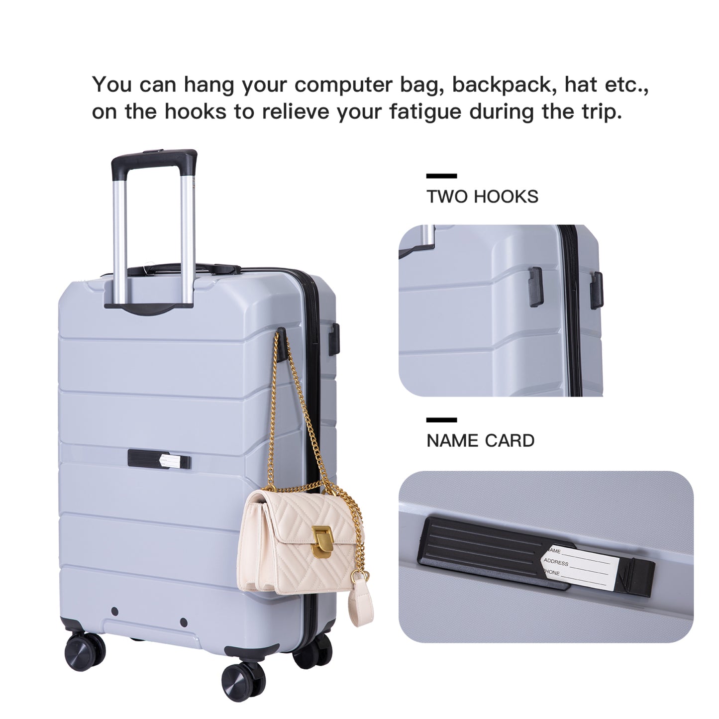 Lightweight Hardshell 3-Piece Luggage Set with Spinner Wheels & TSA Lock - Silver (20/24/28)
