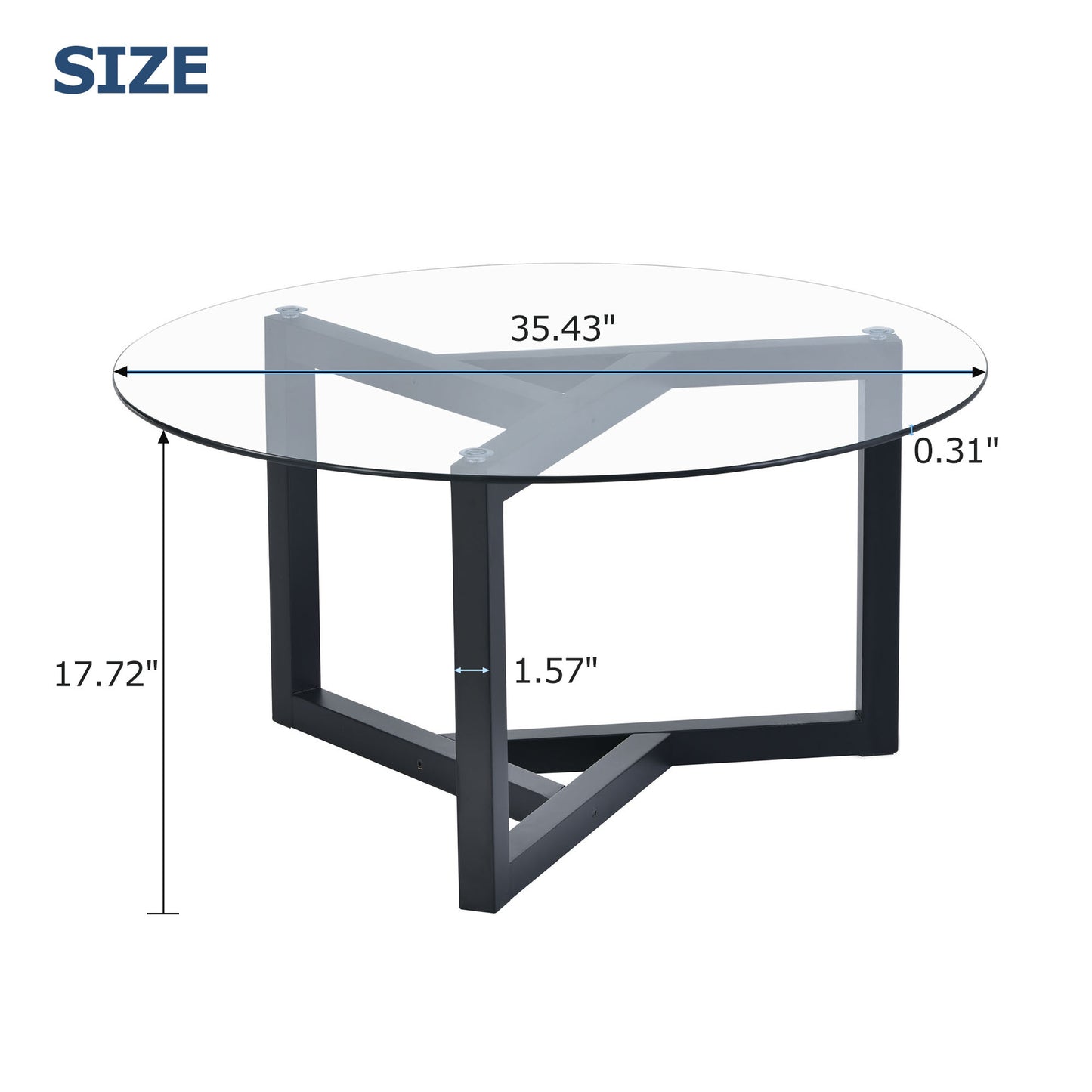 Modern Round Glass Coffee Table - Stylish Cocktail Table with Tempered Glass Top & Sturdy Wood Base - Easy Assembly - Black Finish