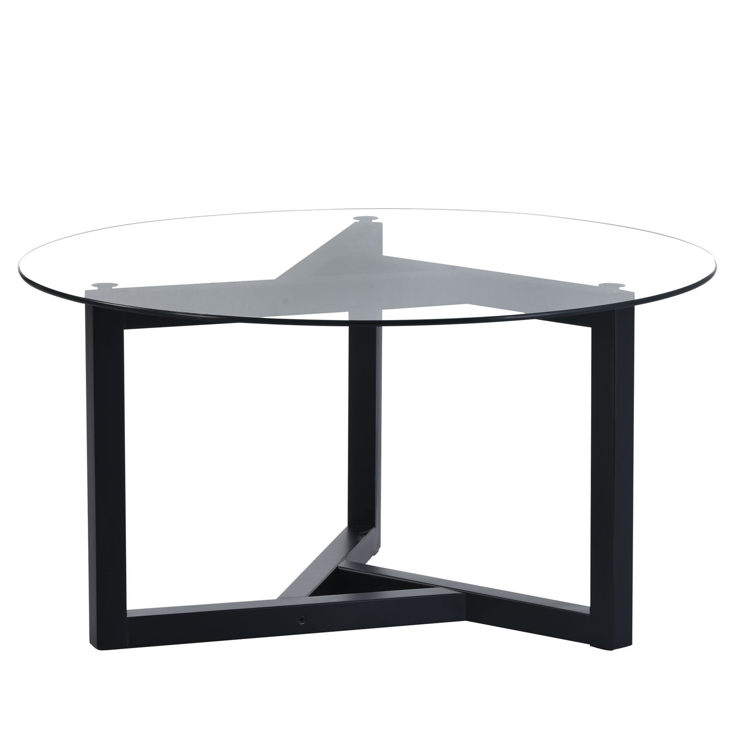 Modern Round Glass Coffee Table - Stylish Cocktail Table with Tempered Glass Top & Sturdy Wood Base - Easy Assembly - Black Finish