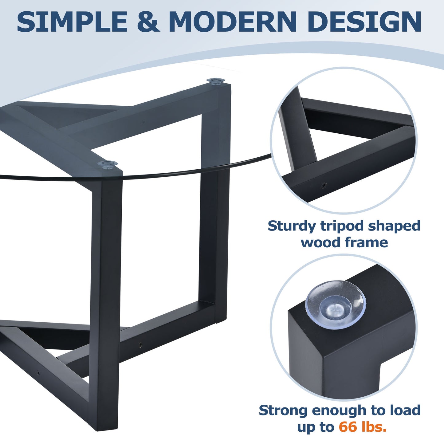 Modern Round Glass Coffee Table - Stylish Cocktail Table with Tempered Glass Top & Sturdy Wood Base - Easy Assembly - Black Finish