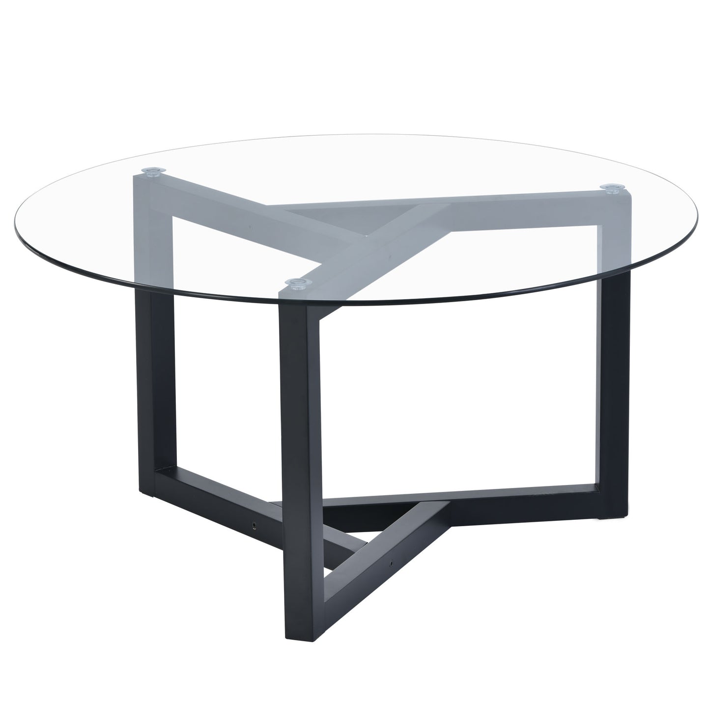 Modern Round Glass Coffee Table - Stylish Cocktail Table with Tempered Glass Top & Sturdy Wood Base - Easy Assembly - Black Finish